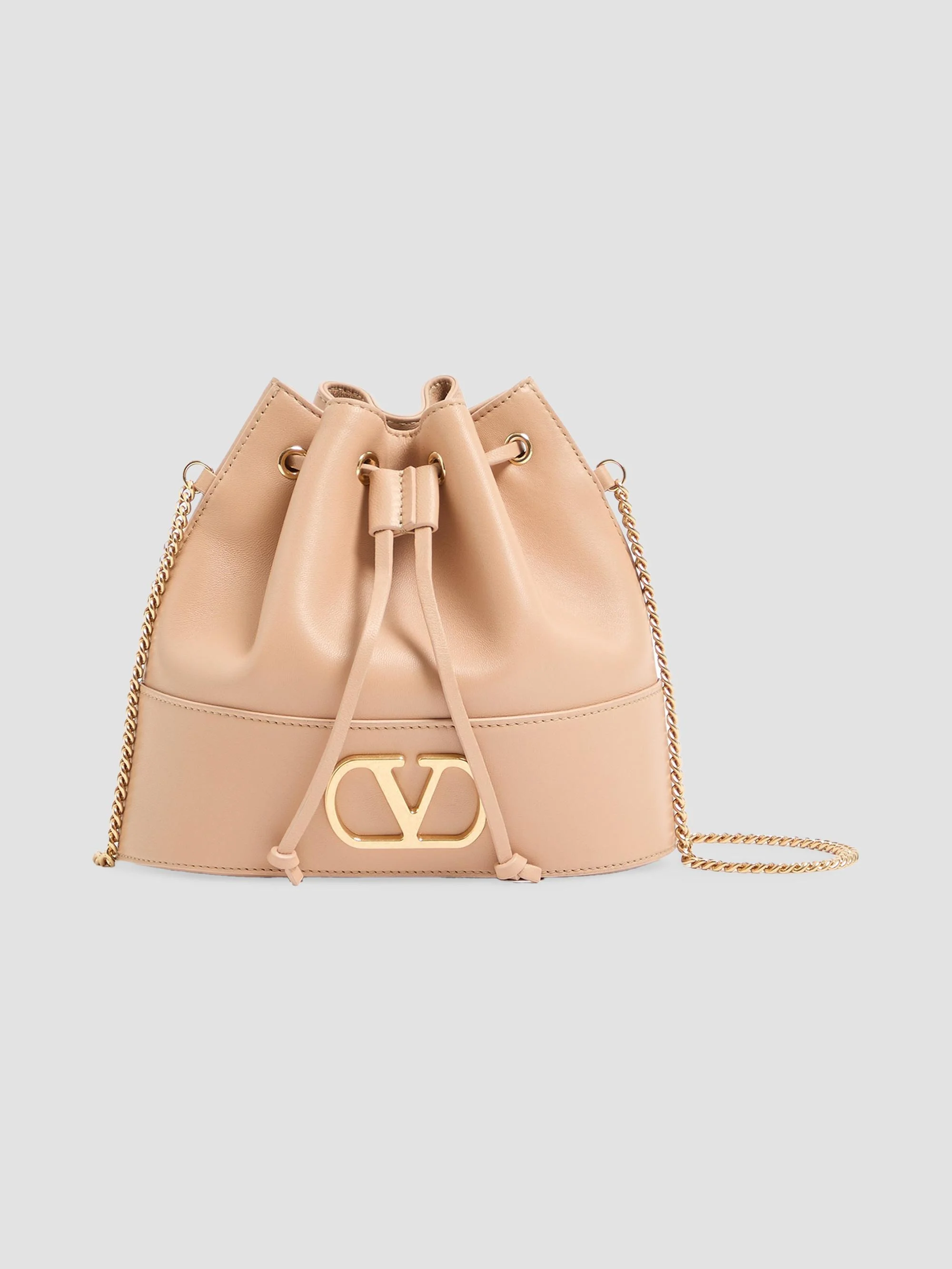 Women's Mini VLogo Signature Bucket Bag in Nappa Leather - Beige - 1