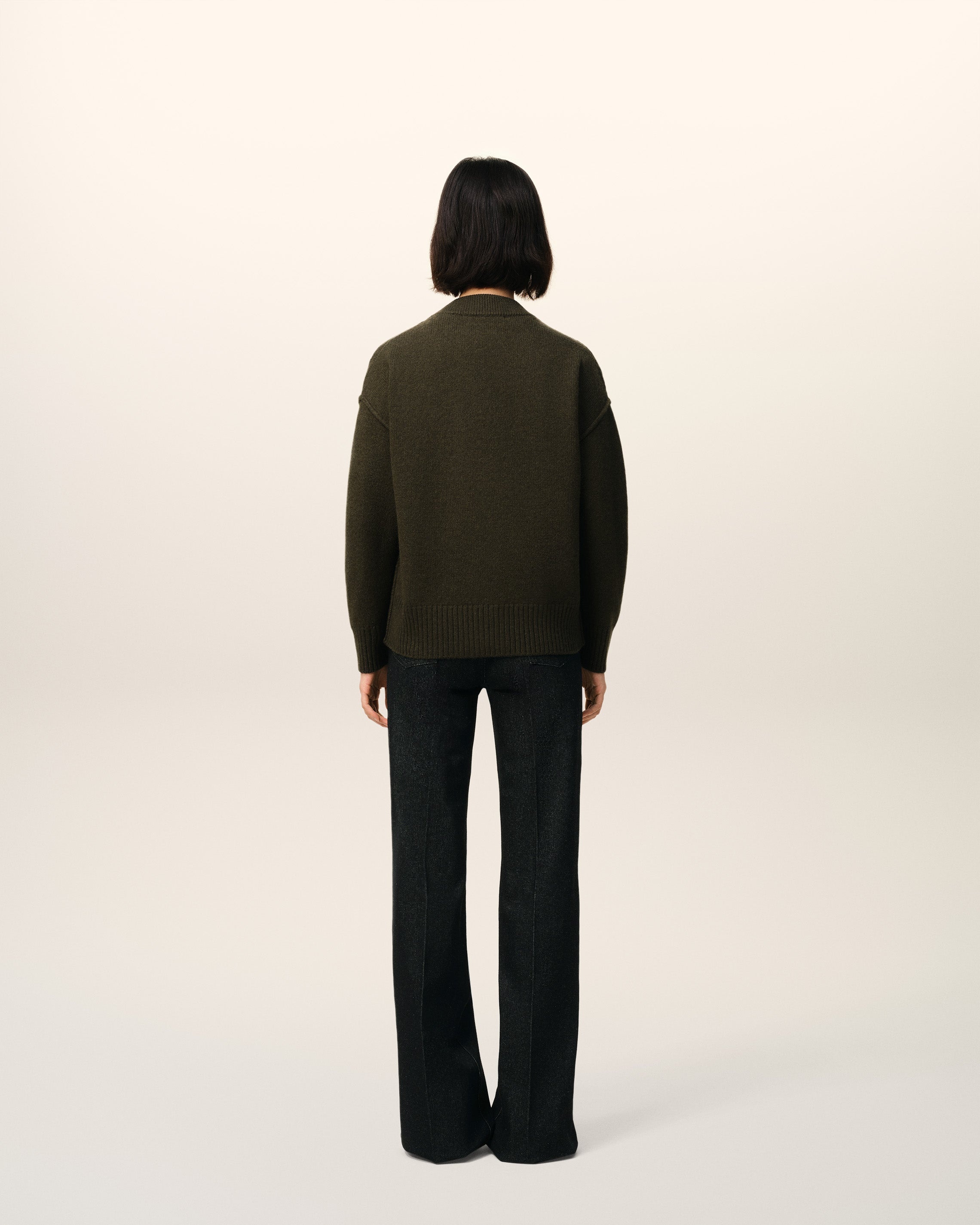 KHAKI WOOL AMI DE COEUR CARDIGAN - 5