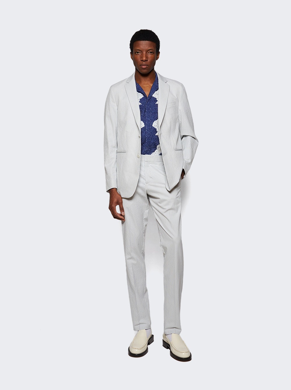 Griffon Seersucker Trousers Wave Blue And White Sand - 5