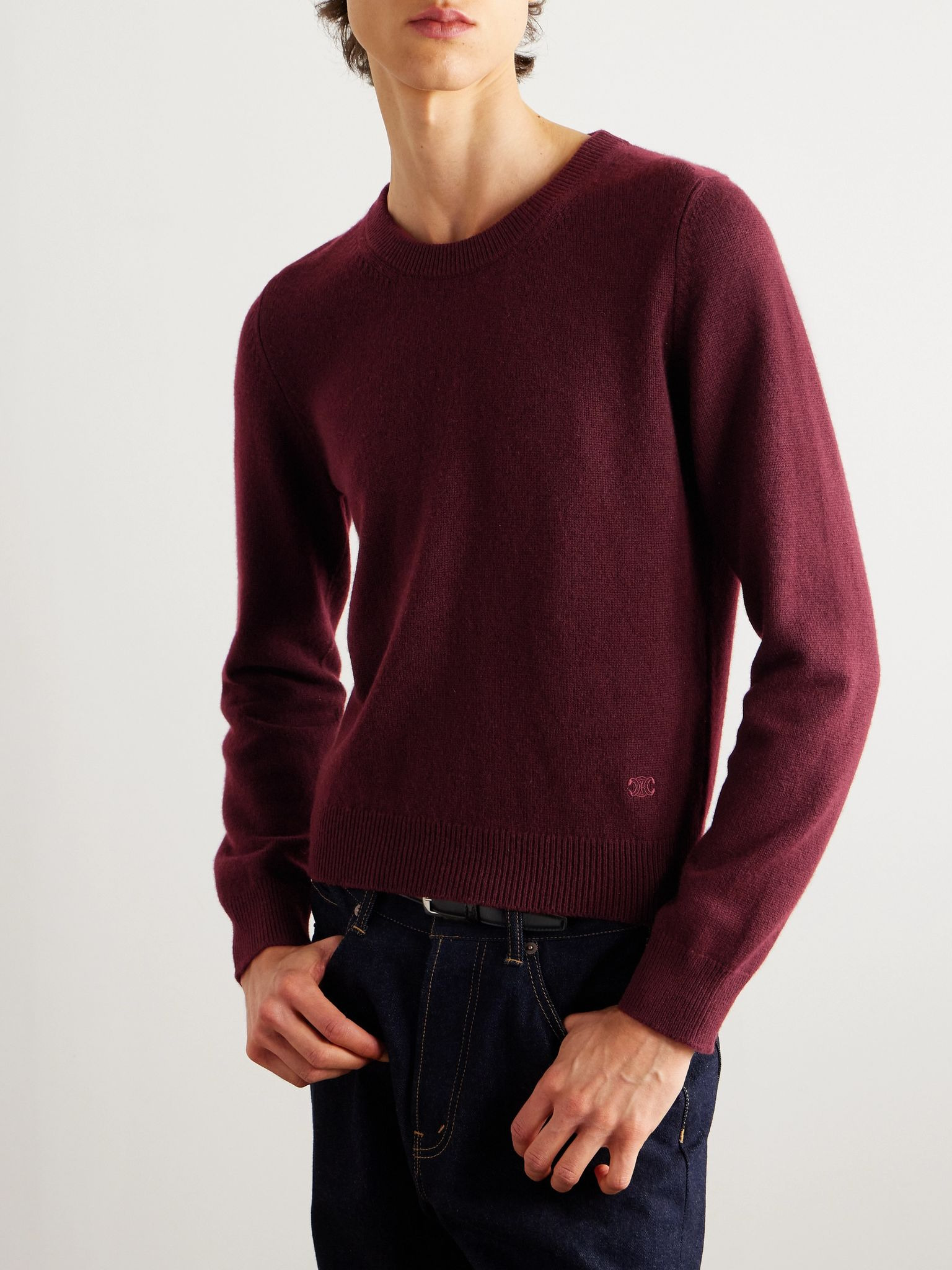 Logo-Embroidered Cashmere Sweater Burgundy - 3