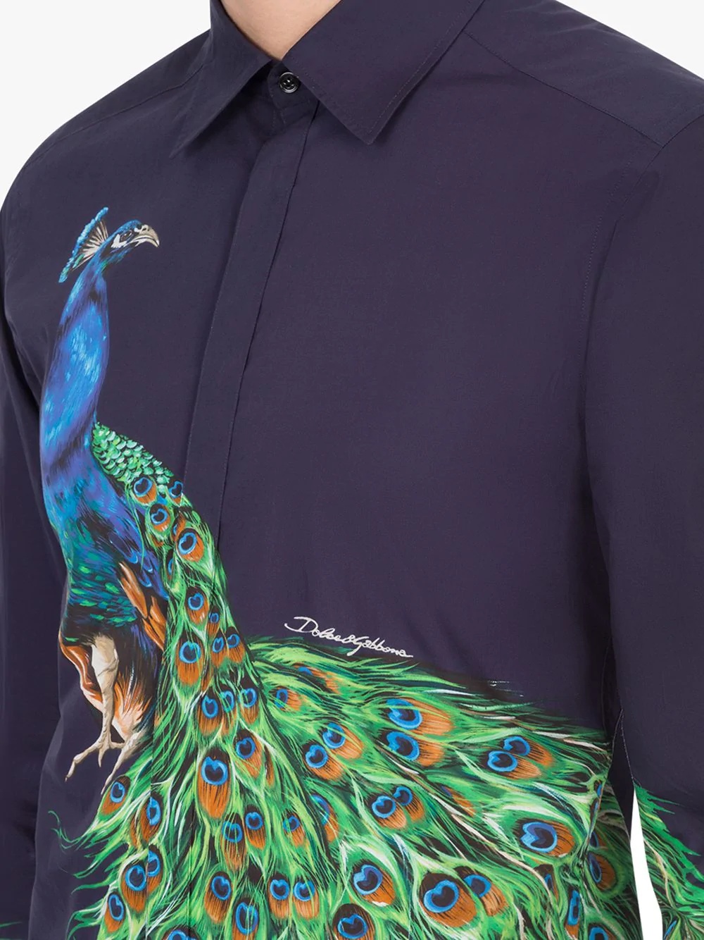 peacock print buttoned shirt - 5