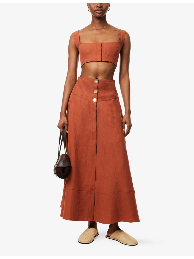 LE KASHA Farafra High-Waist Linen Midi Skirt outlook
