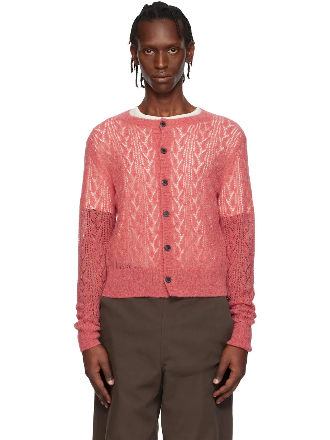 Pink Open-Knit Cardigan - 1