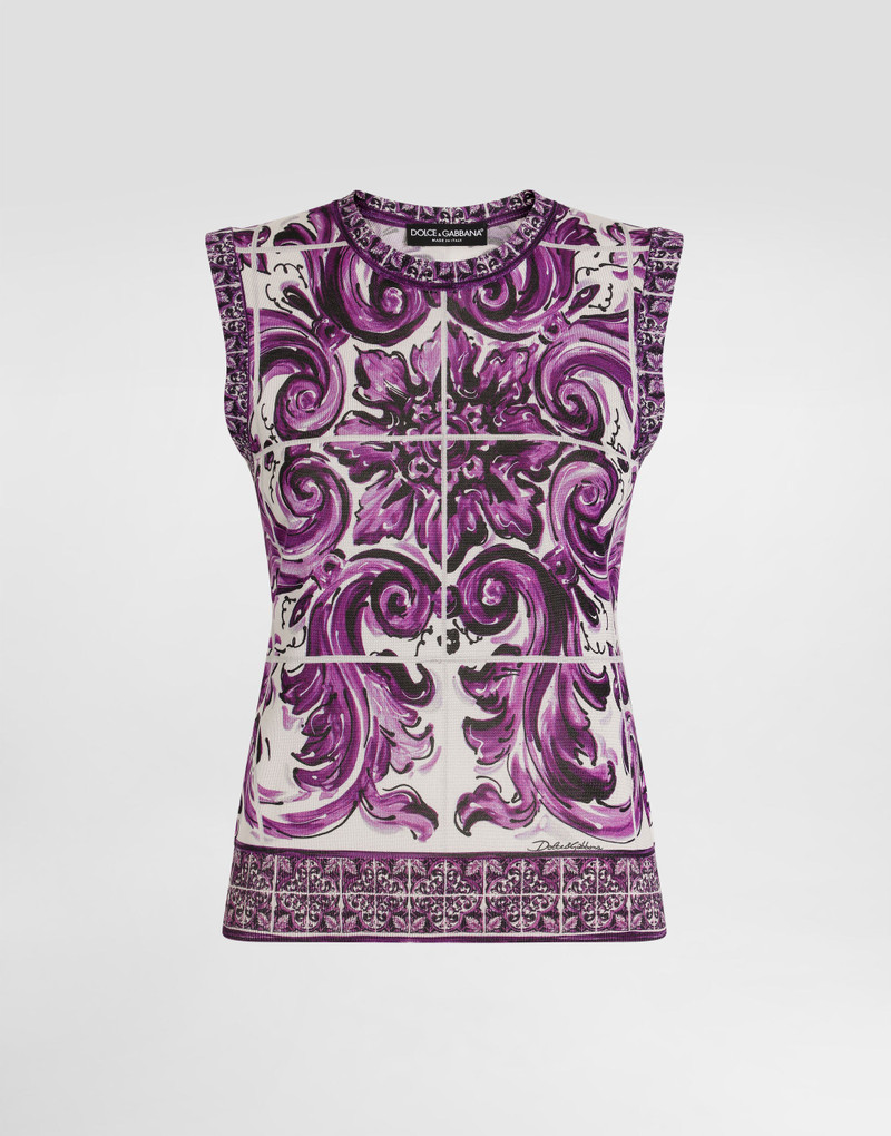 Majolica-print silk tank top 1