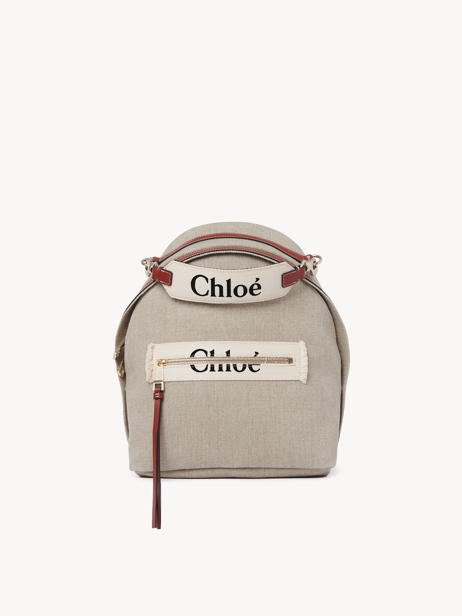 Chloé Woody Large Linen Canvas And Shiny Calfskin Tote Bag