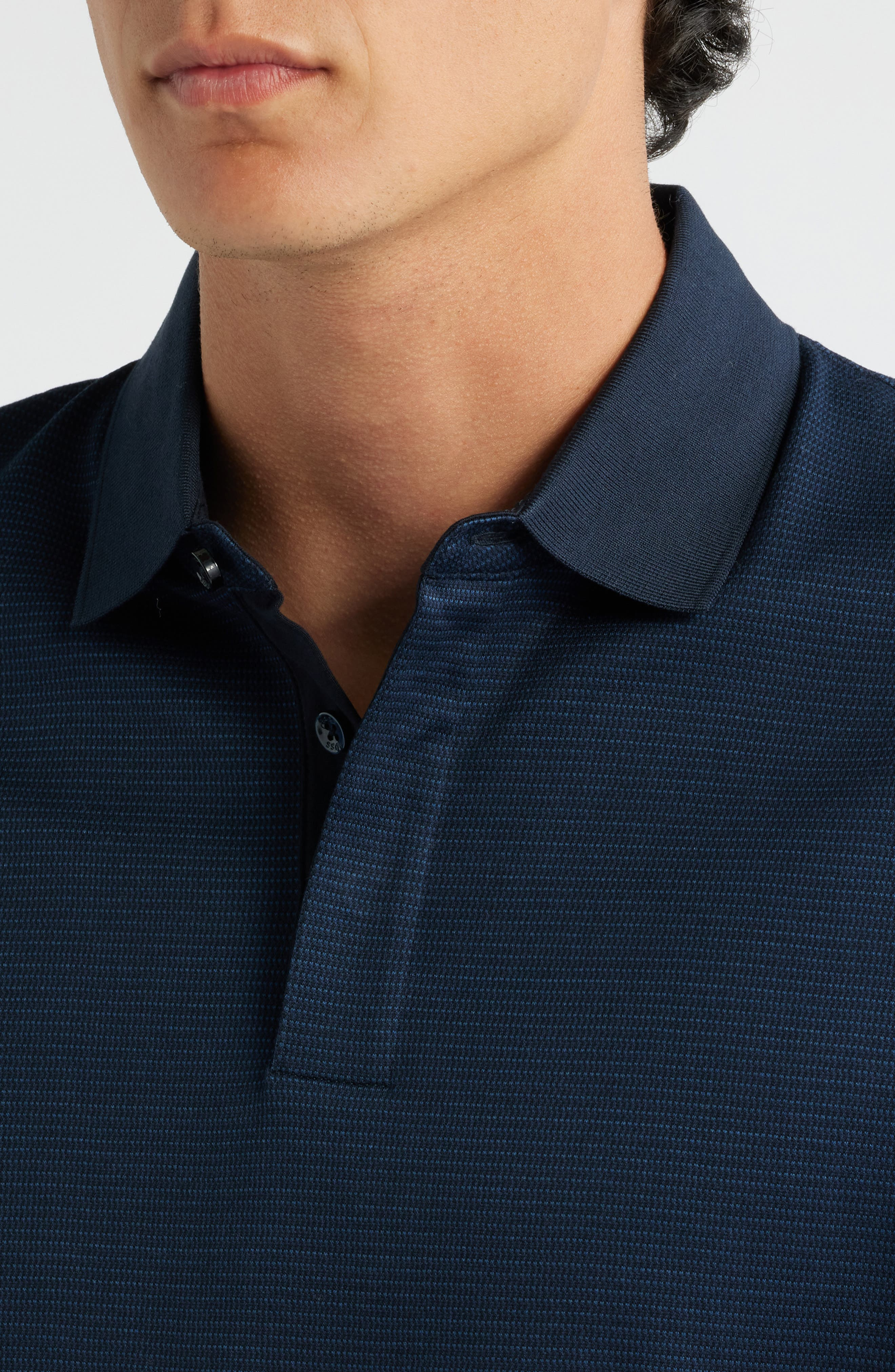 BOSS Pado Long Sleeve Cotton Polo in Dark Blue at Nordstrom - 4