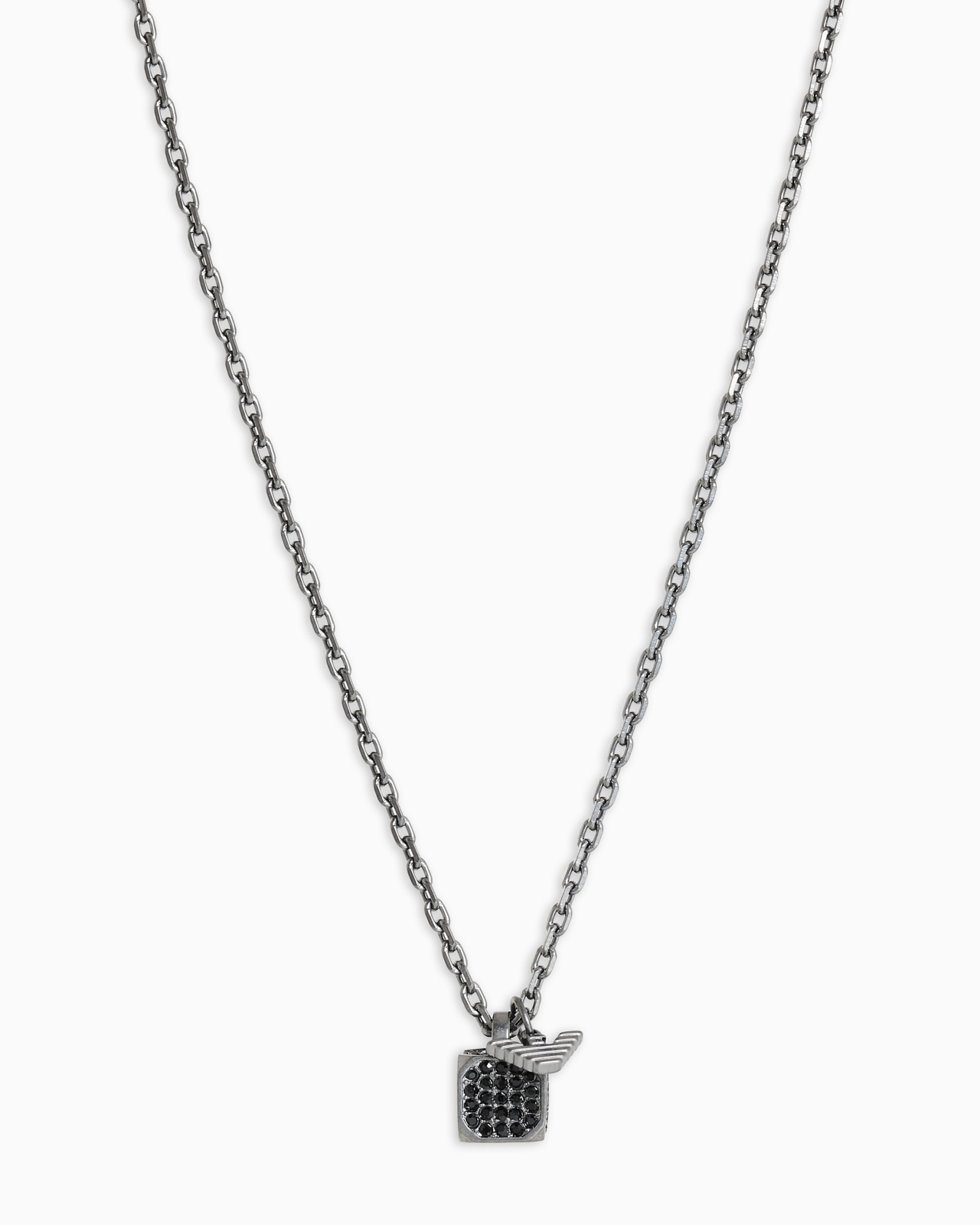 GUNMETAL STAINLESS STEEL SETTED WITH BLACK CRYSTALS PENDANT NECKLACE - 1