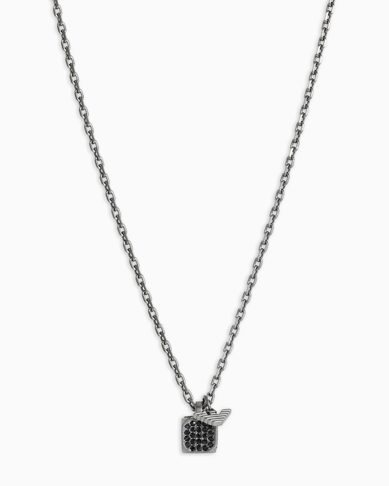 GUNMETAL STAINLESS STEEL SETTED WITH BLACK CRYSTALS PENDANT NECKLACE 1