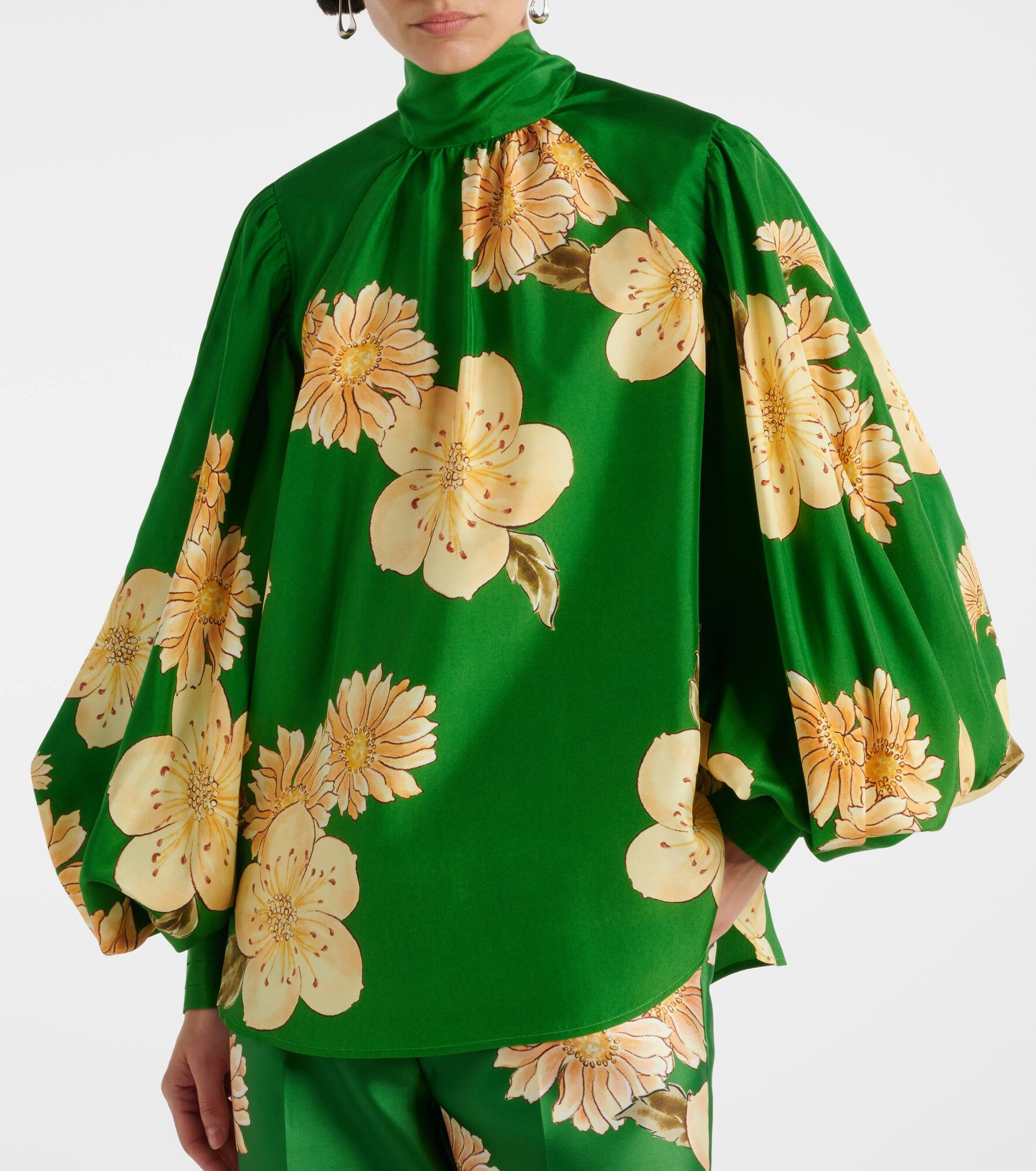 Sage floral silk blouse - 7