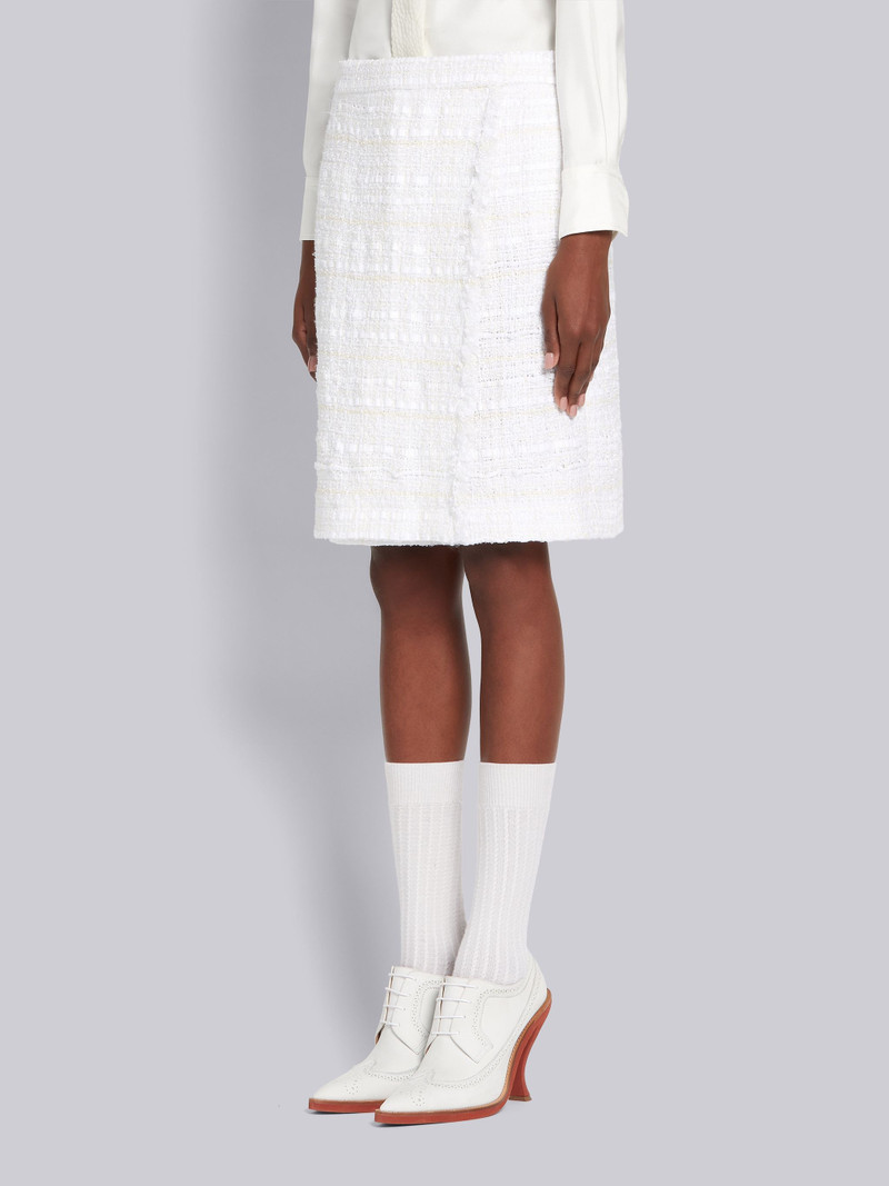 Thom Browne White Cotton Oxford Ribbon Tweed Frayed A-line Bermuda Wrap Short outlook