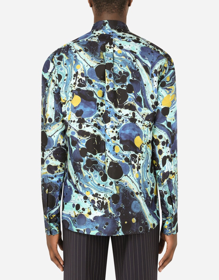 Silk Martini-fit shirt with blue marbled print - 2