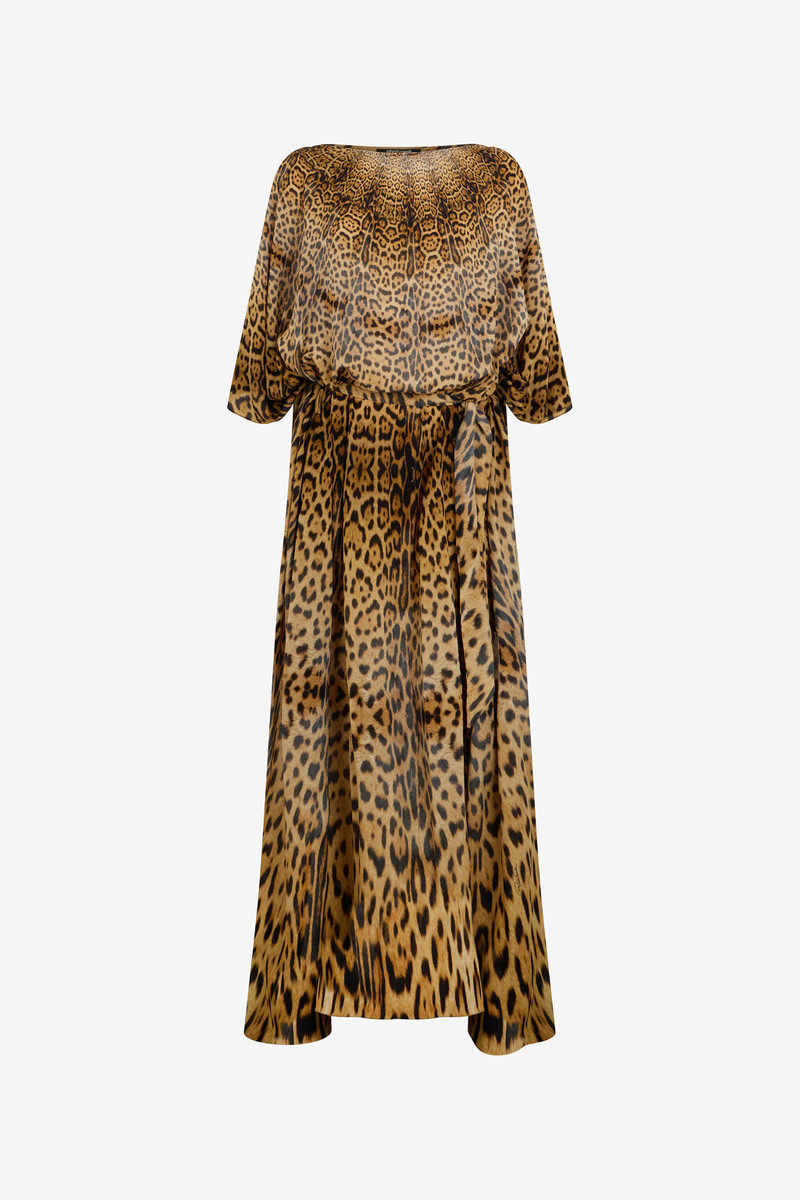 Long silk dress with Jaguar Skin print 1