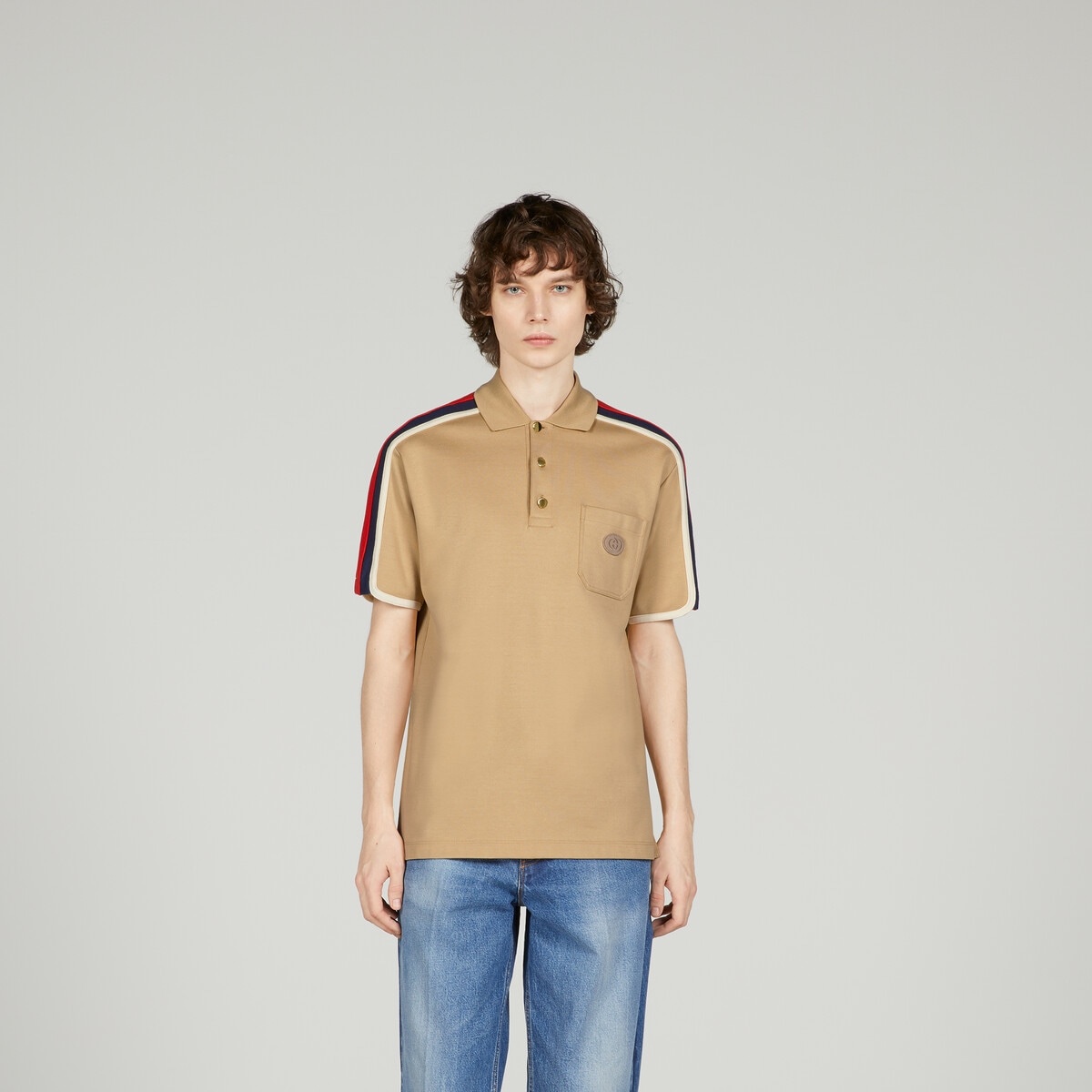 Cotton jersey polo shirt with Web - 6