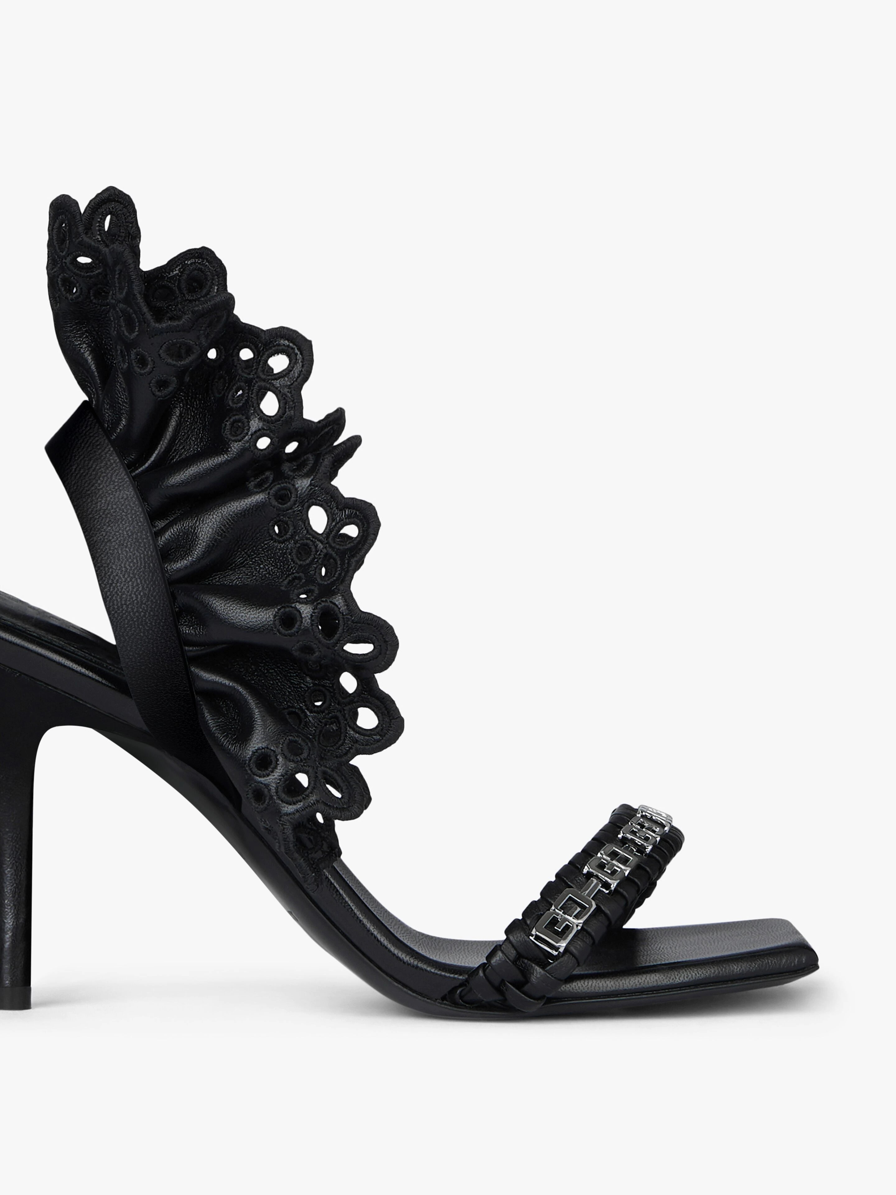 G WOVEN SANDALS IN BRAIDED LEATHER WITH BRODERIE ANGLAISE - 6