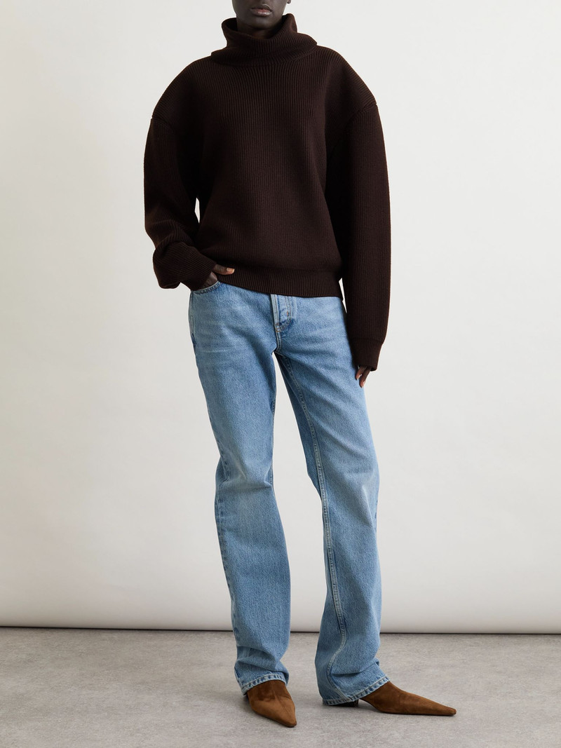 SAINT LAURENT Ribbed wool turtleneck sweater Dark brown outlook