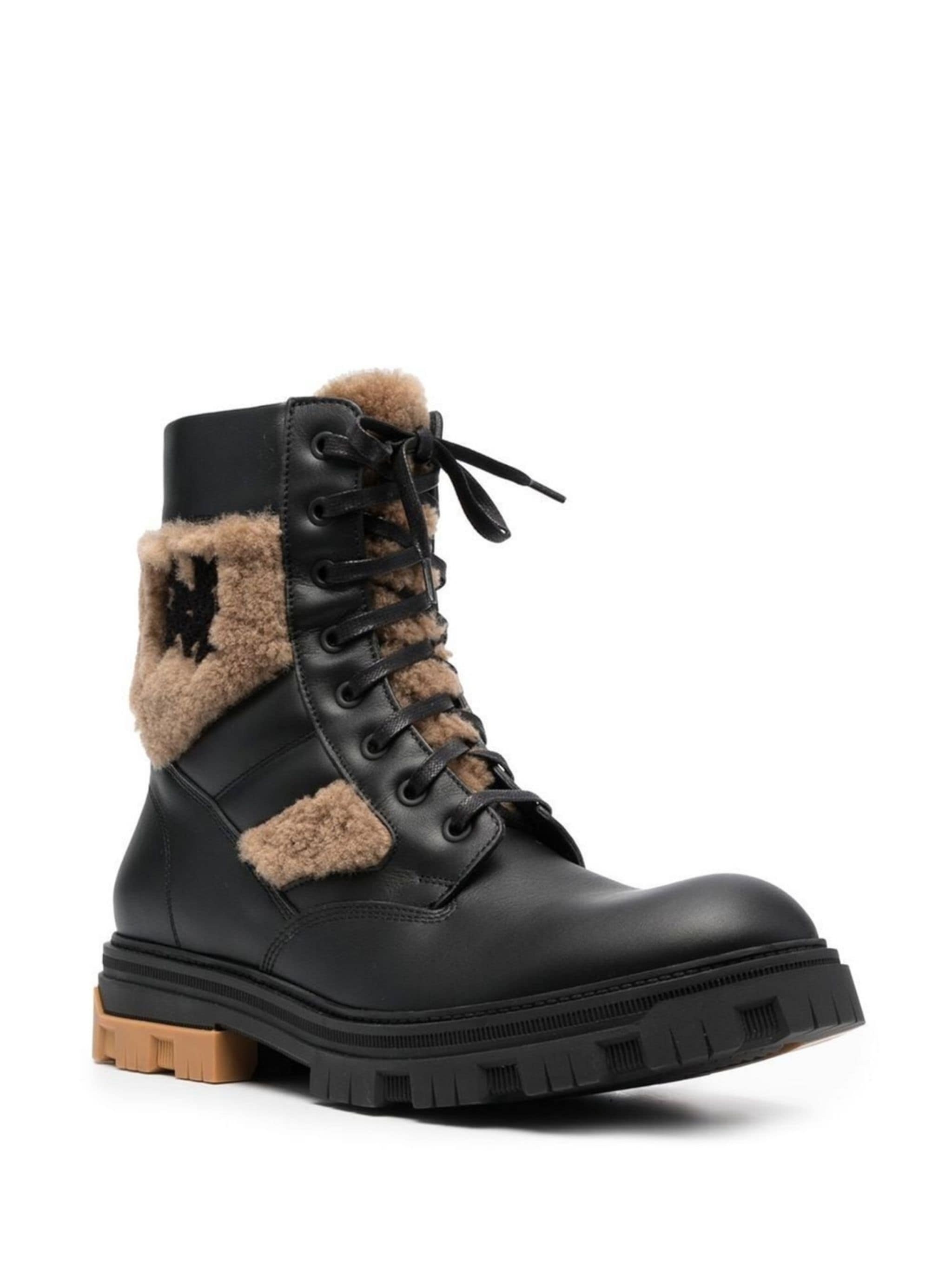 fur-panelled lace-up combat boots - 2