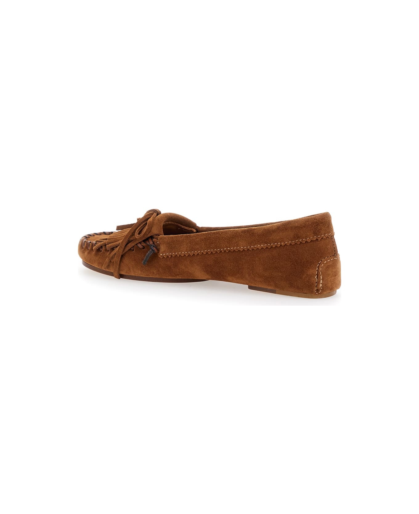 'indiana' Brown Loafers With Fringes In Suede Woman - 3