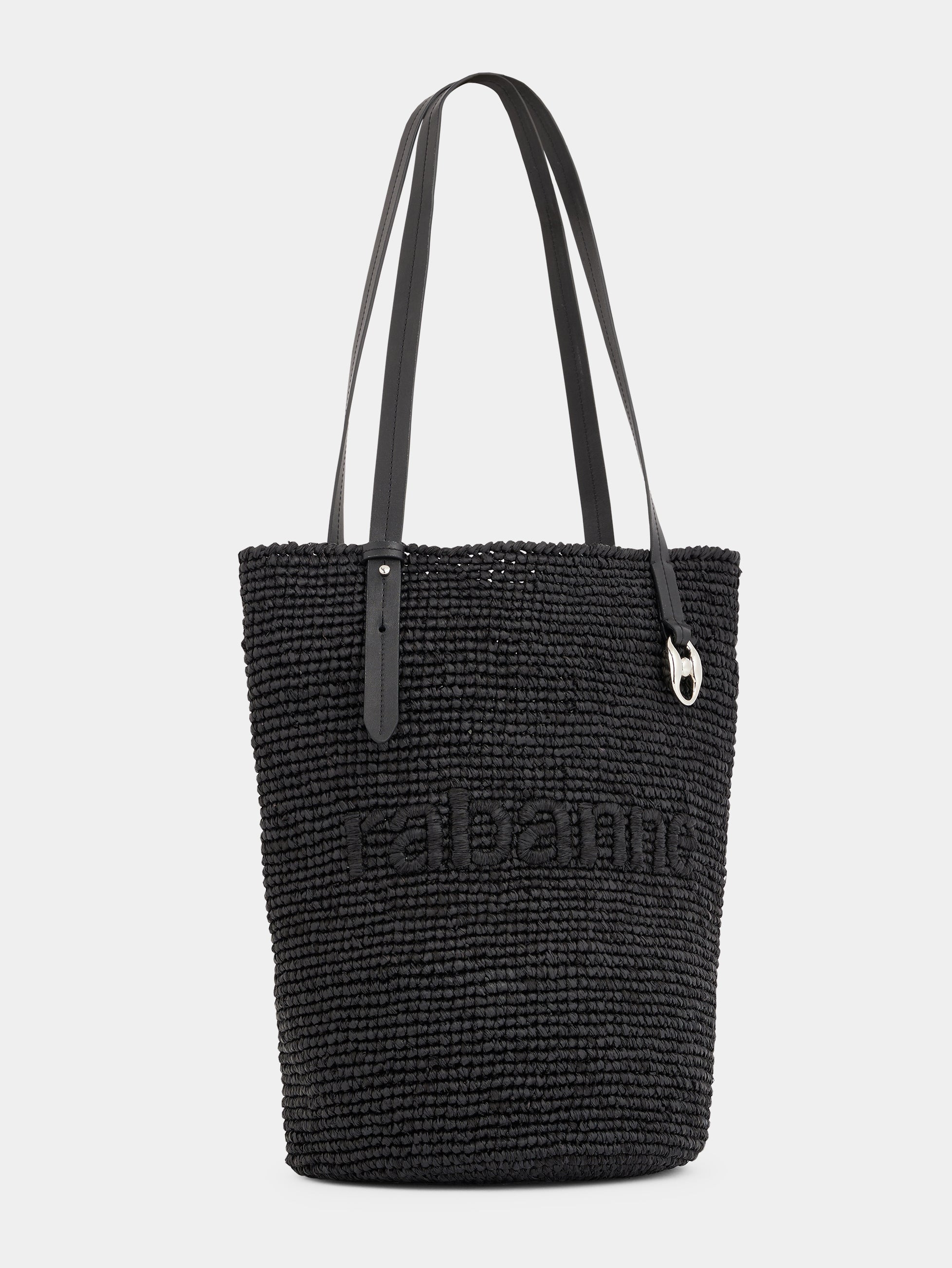BLACK RAFFIA TOTE BAG WITH LOGO - 2