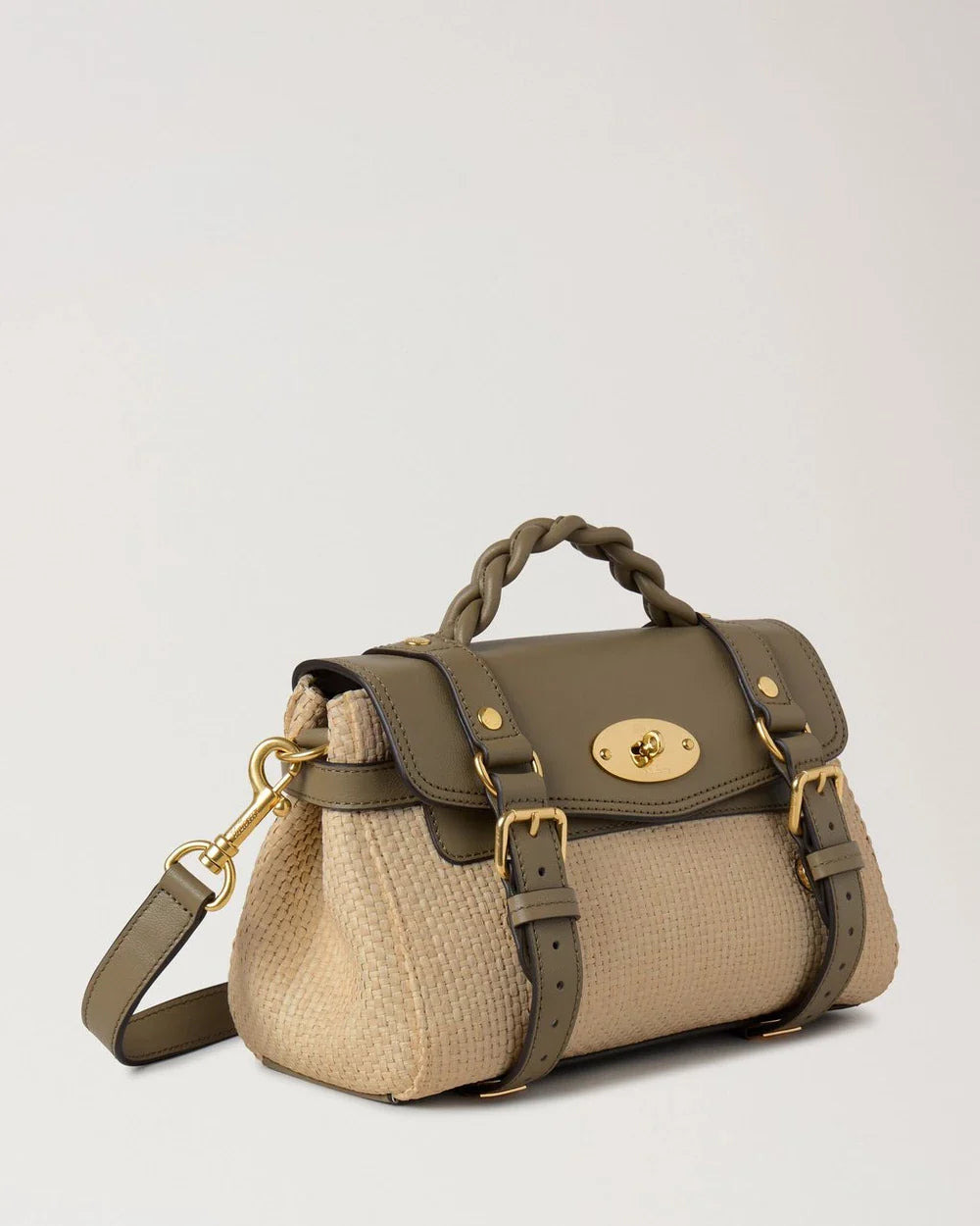 Mini Alexa Linen Green & Natural Raffia & Leather - 4