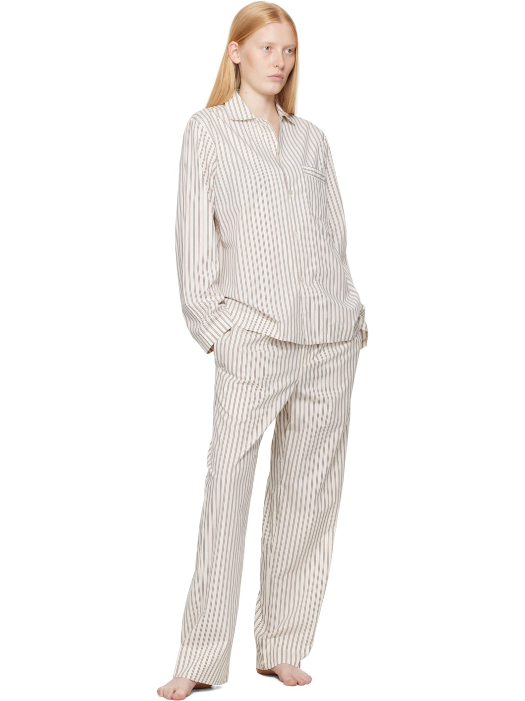 Off-White & Brown Poplin Pyjama Pants - 4