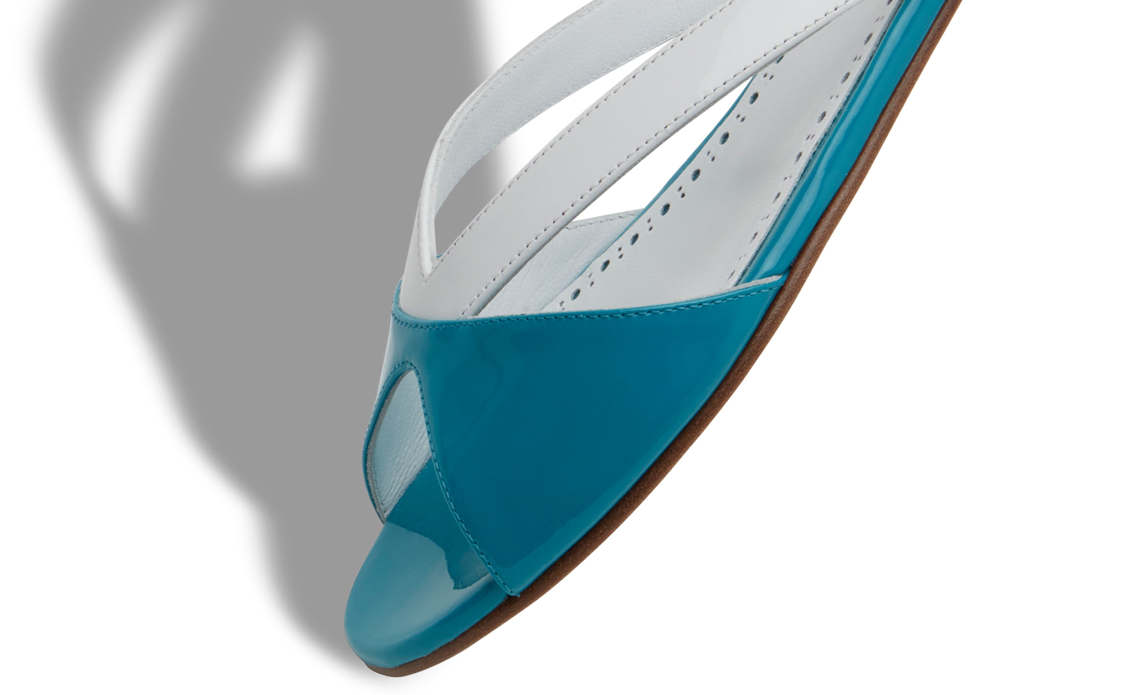 Blue and White Patent Flat Sandals - 4