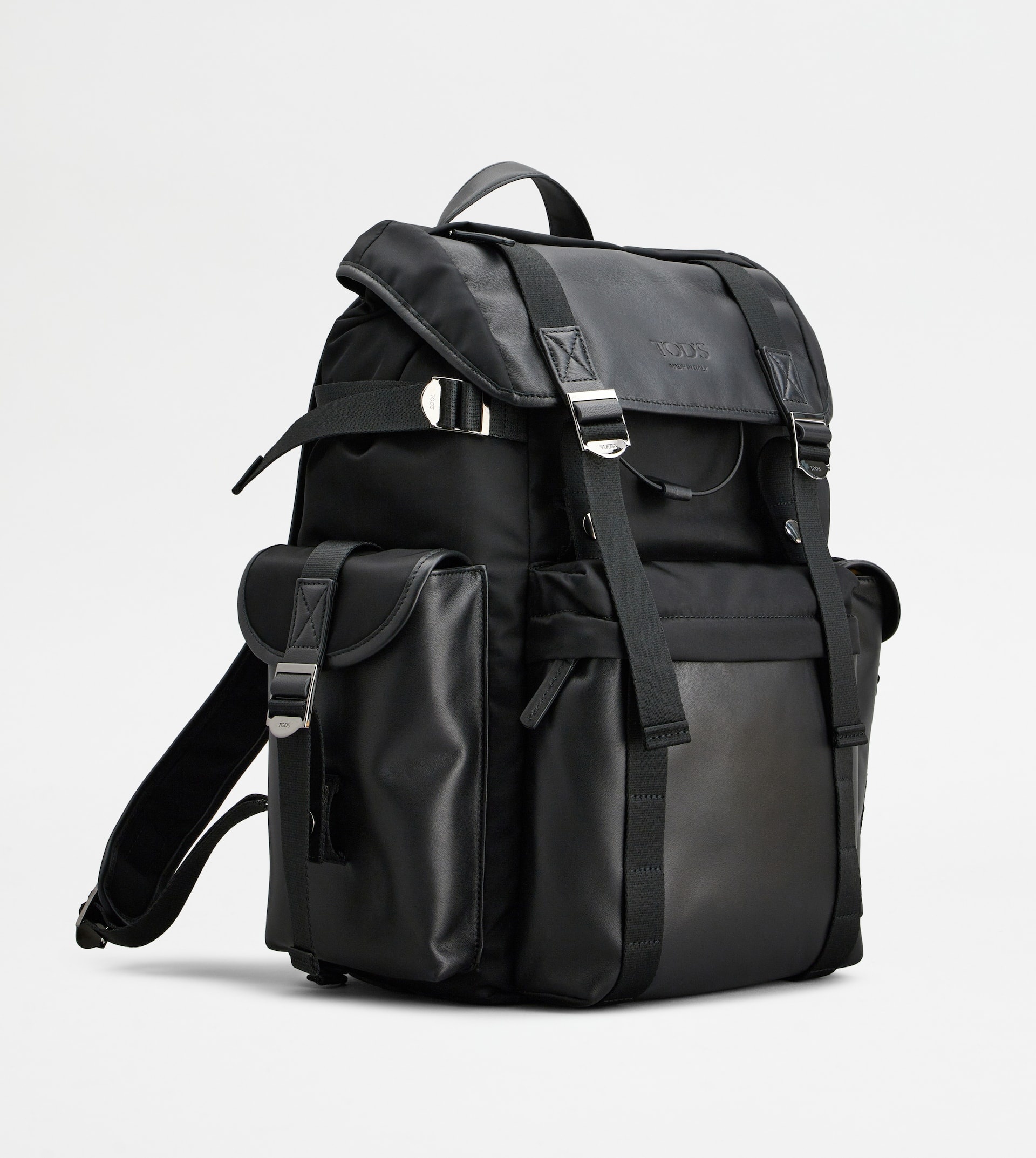 BACKPACK IN FABRIC AND LEATHER MEDIUM - BLACK - 4