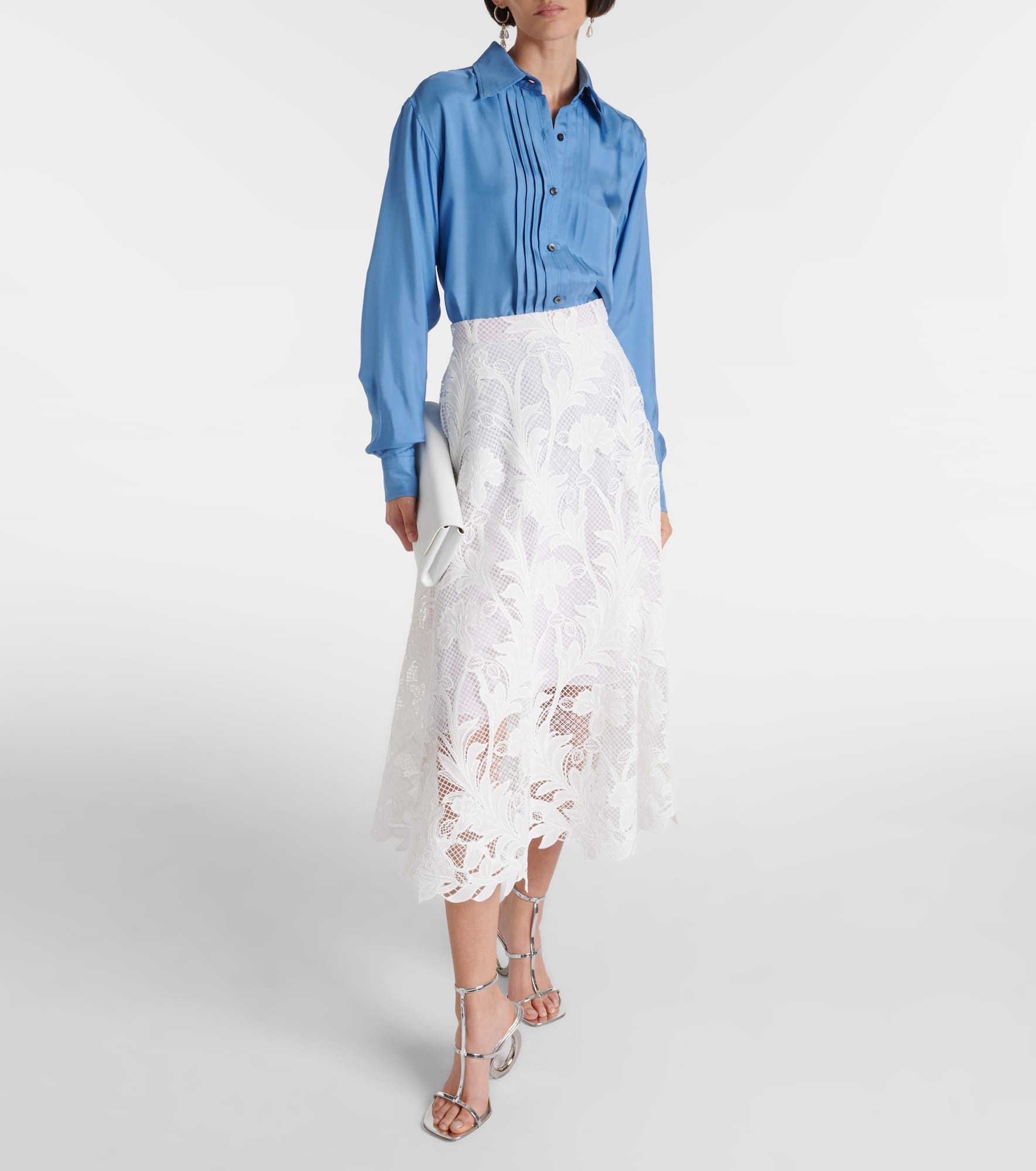 Floral guipure lace midi skirt - 2
