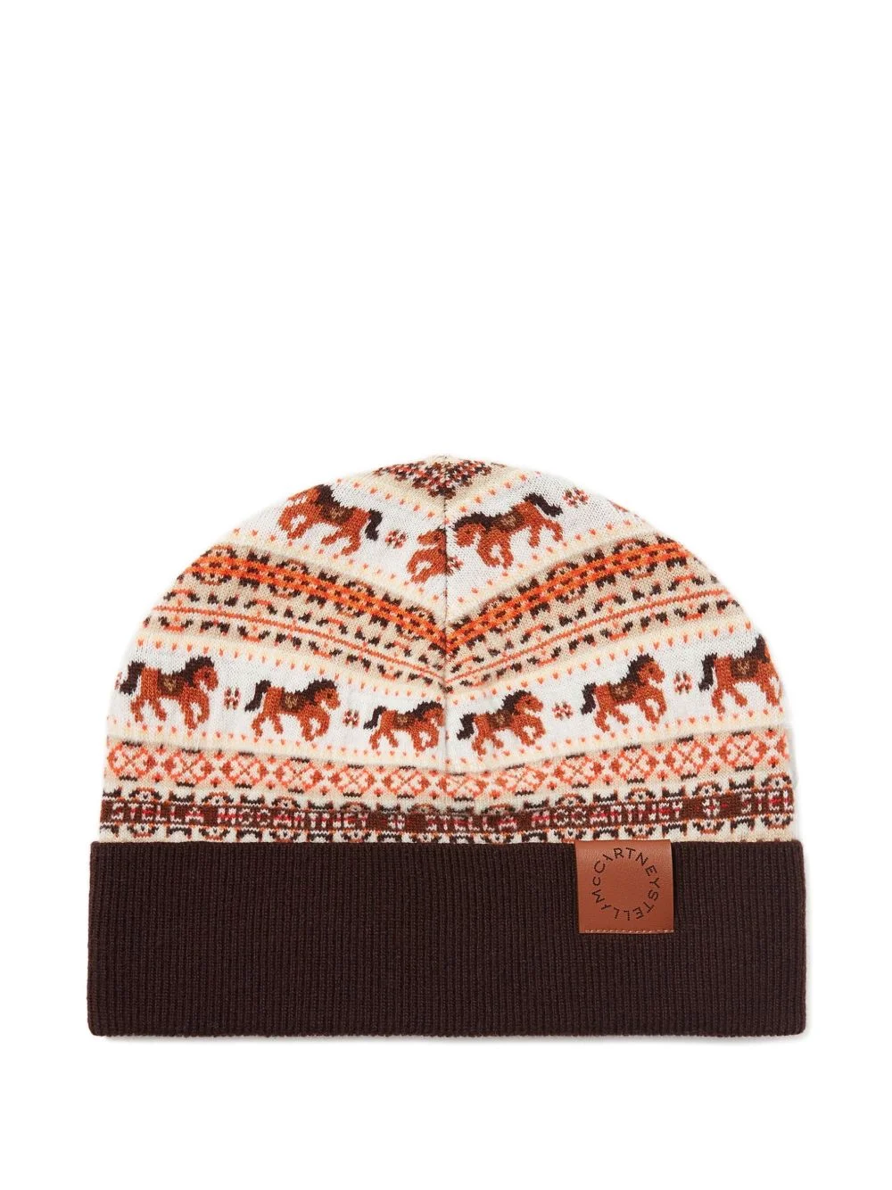Fair Isle horse-pattern label beanie - 1