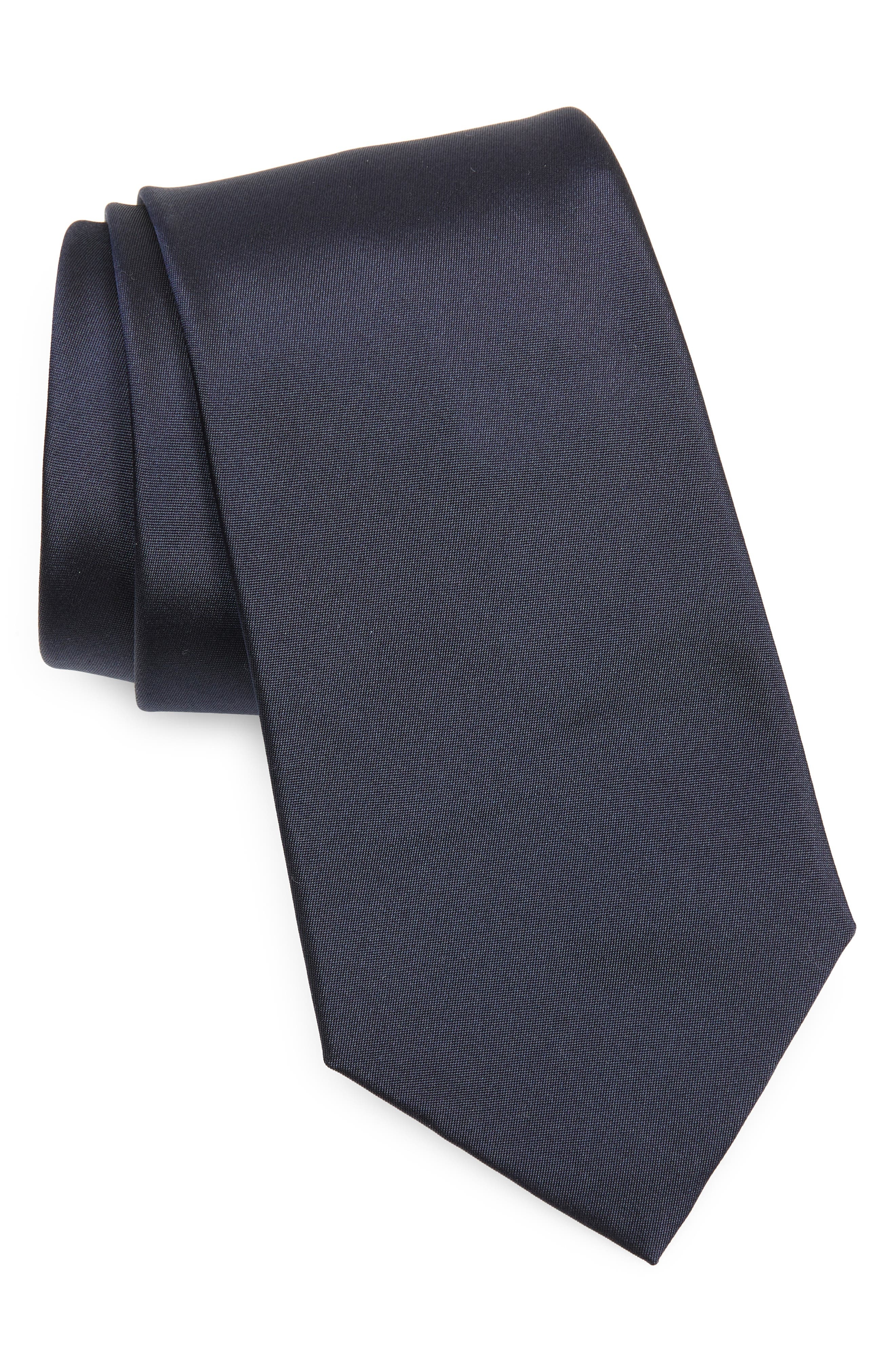 Peau de Soie Solid Navy Silk Tie - 1