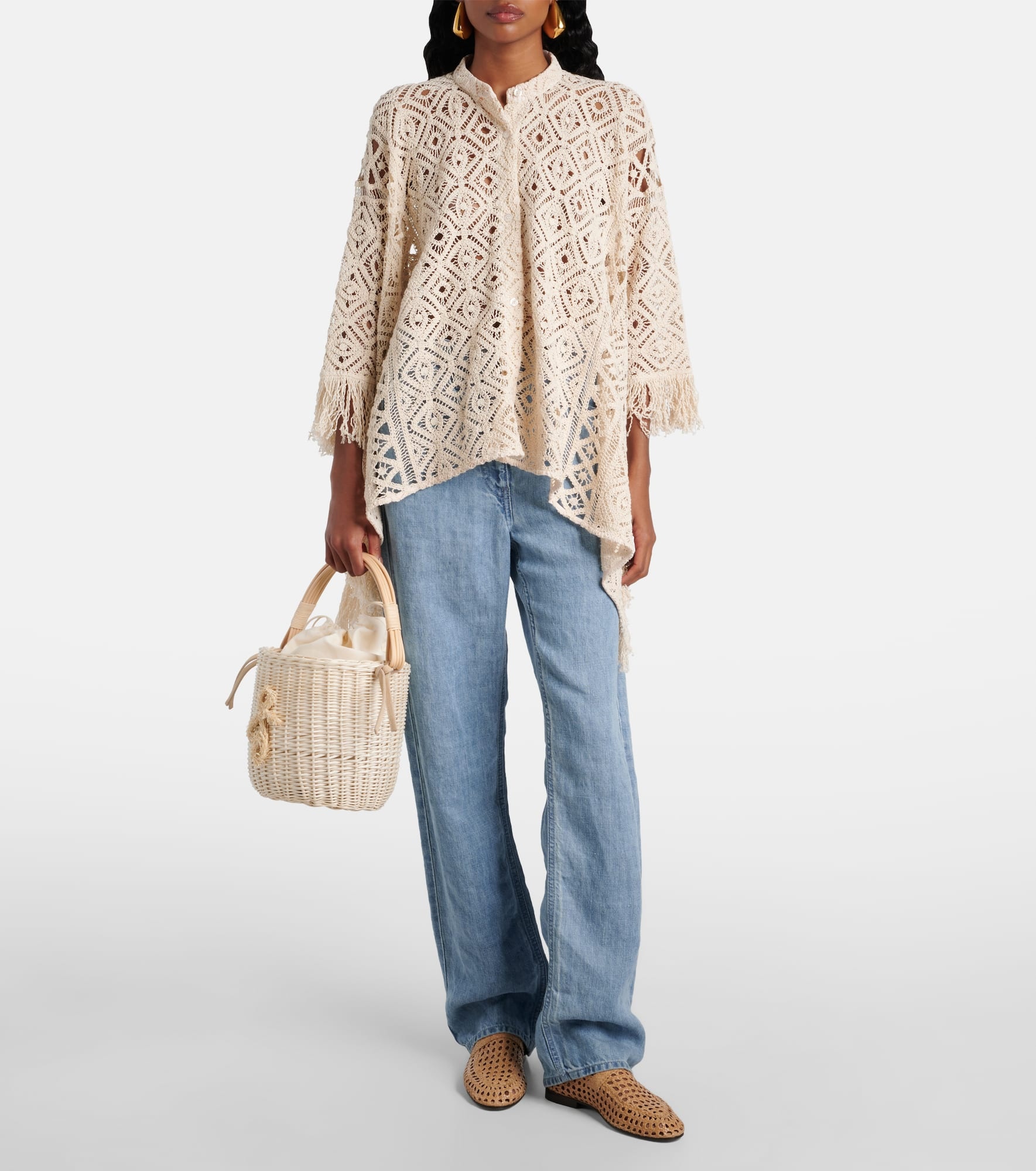 Iza rattan-trimmed wicker basket bag - 5