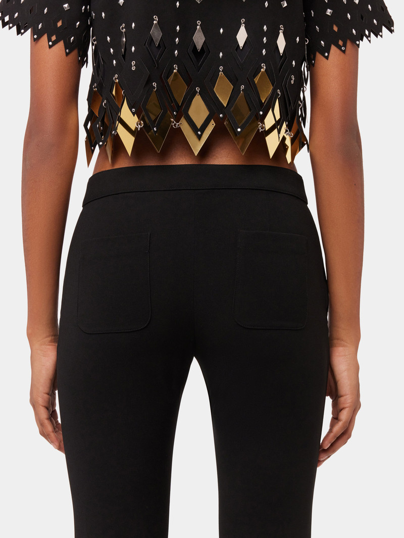 BLACK CREPE CROP TOP WITH DIAMOND-SHAPED LASER ASSEMBLY 5