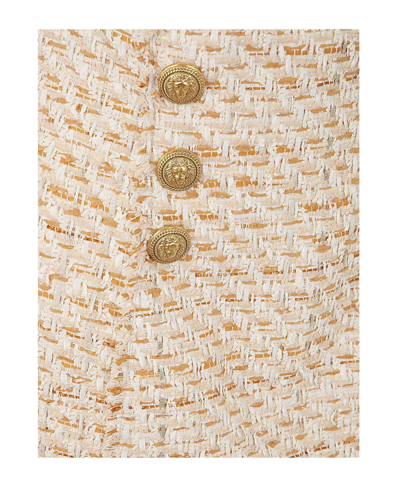 Tweed Skirt With Front Golden Buttons - 3