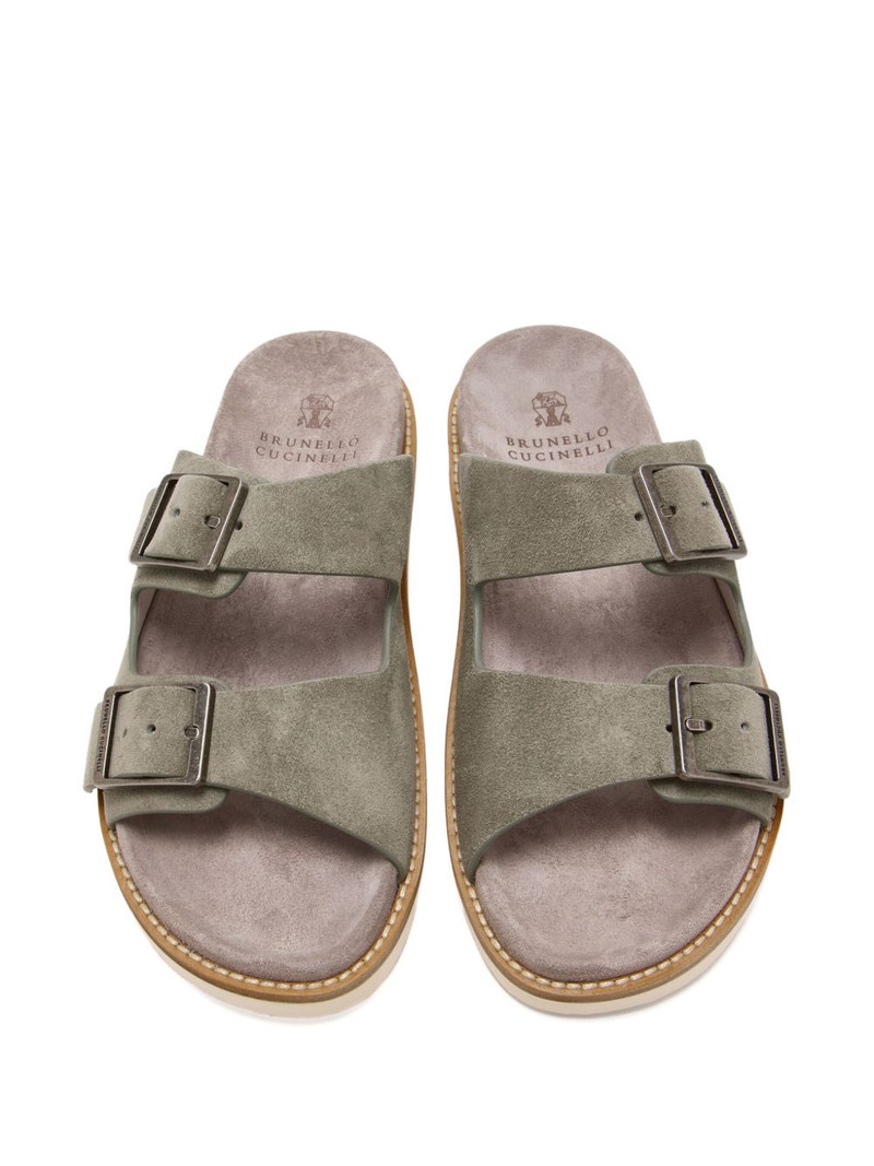 Brunello Cucinelli double-buckle suede sandals outlook