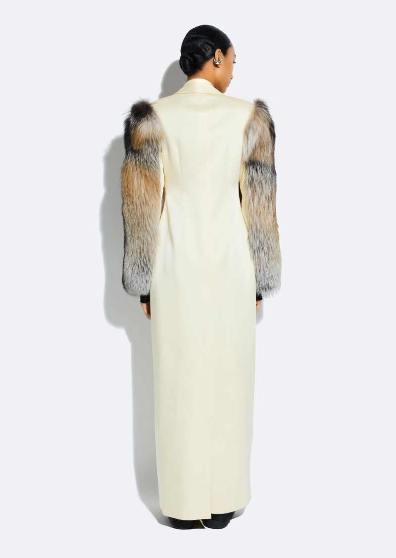 Satin Double Breasted Coat With Fur 3