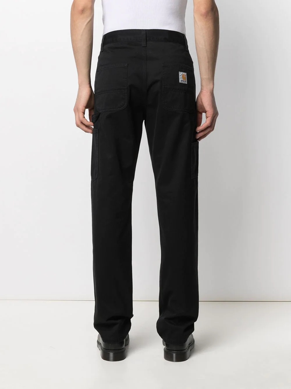 logo-patch cotton straight-leg trousers - 6