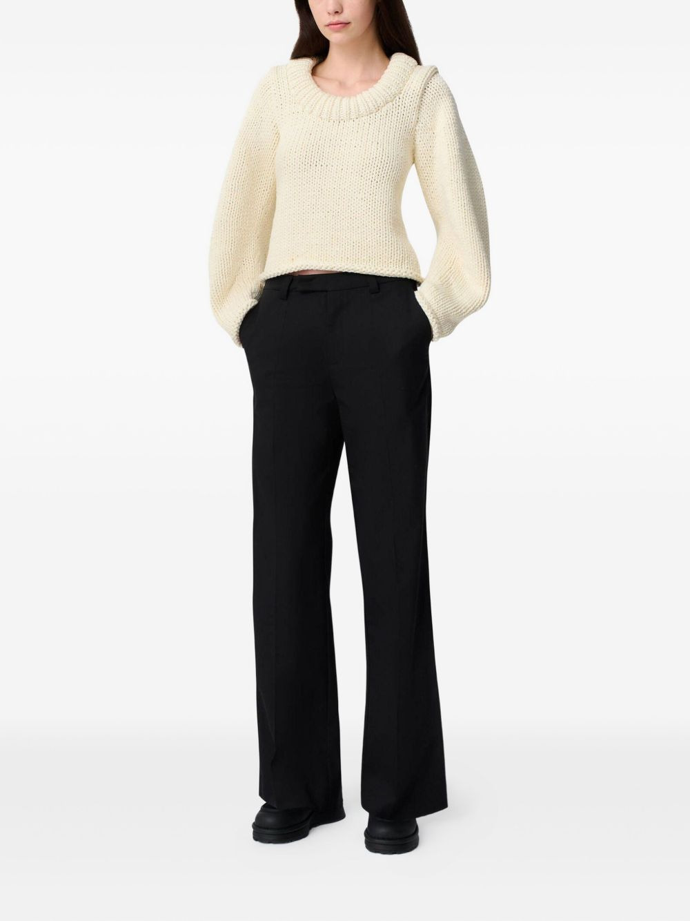 balloon-sleeve round-neck sweater - 2