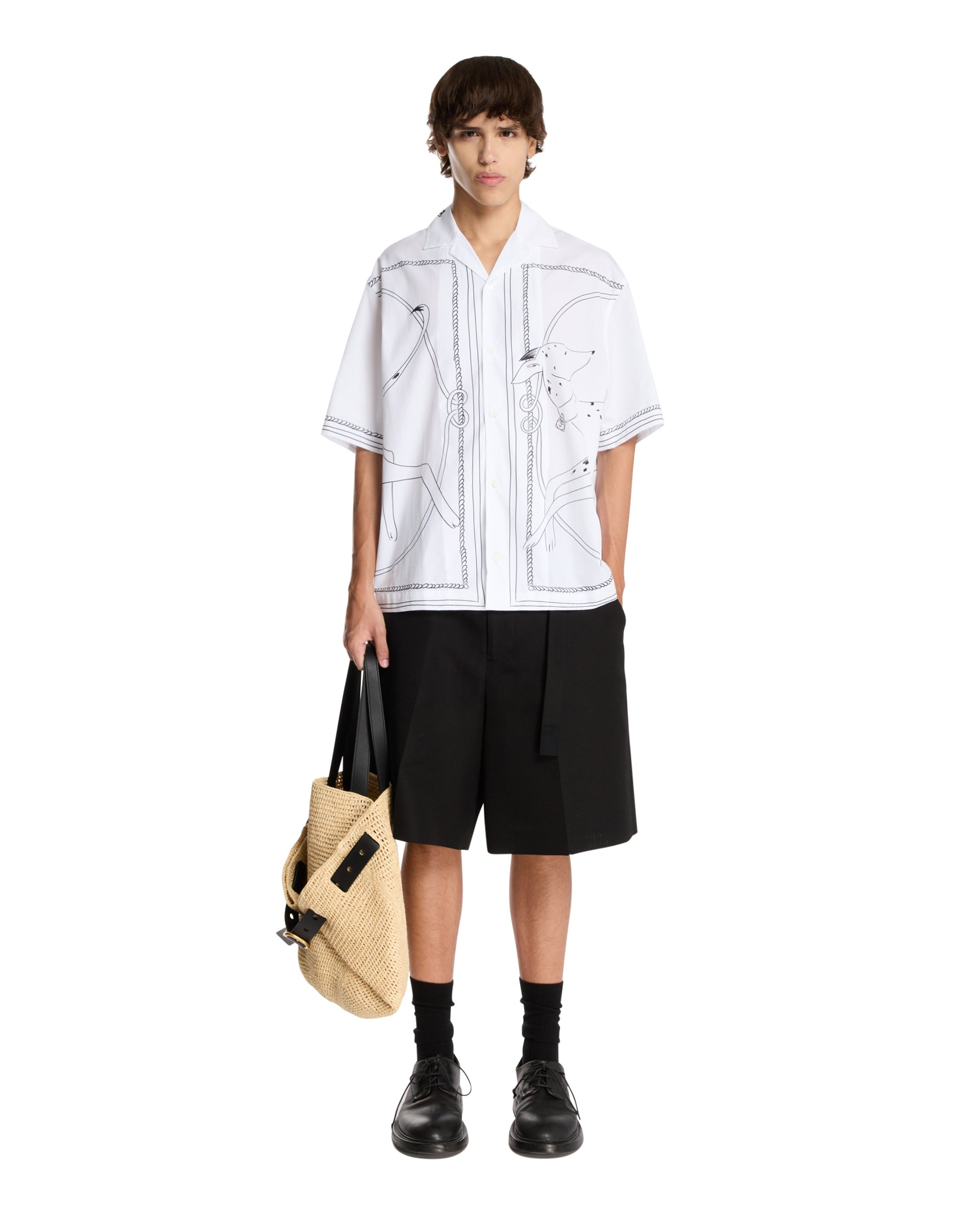 White Dog Print Denim Shirt - 2