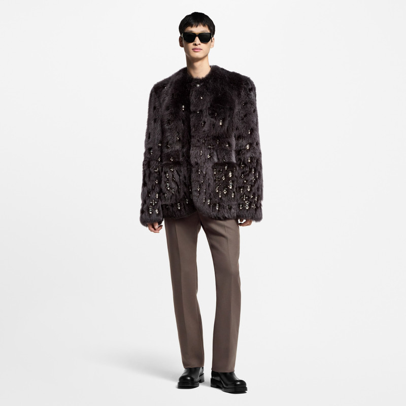 Louis Vuitton Made To Order Embellished Shearling Collarless Jacket outlook