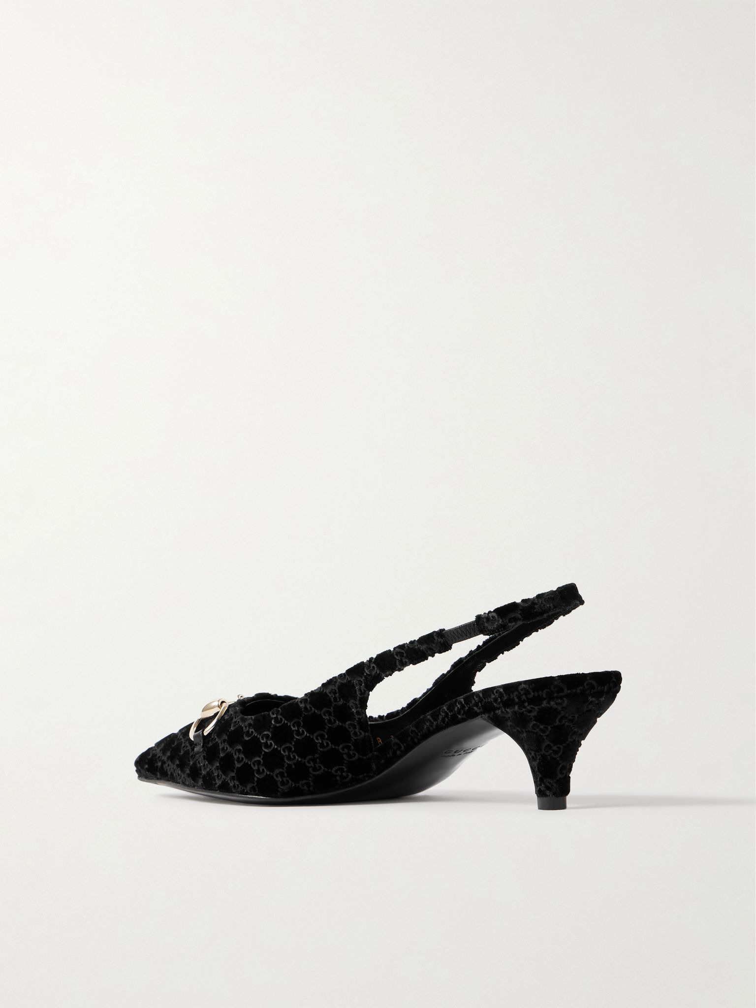 Erin horsebit-embellished devoré-velvet slingback pumps Black - 3