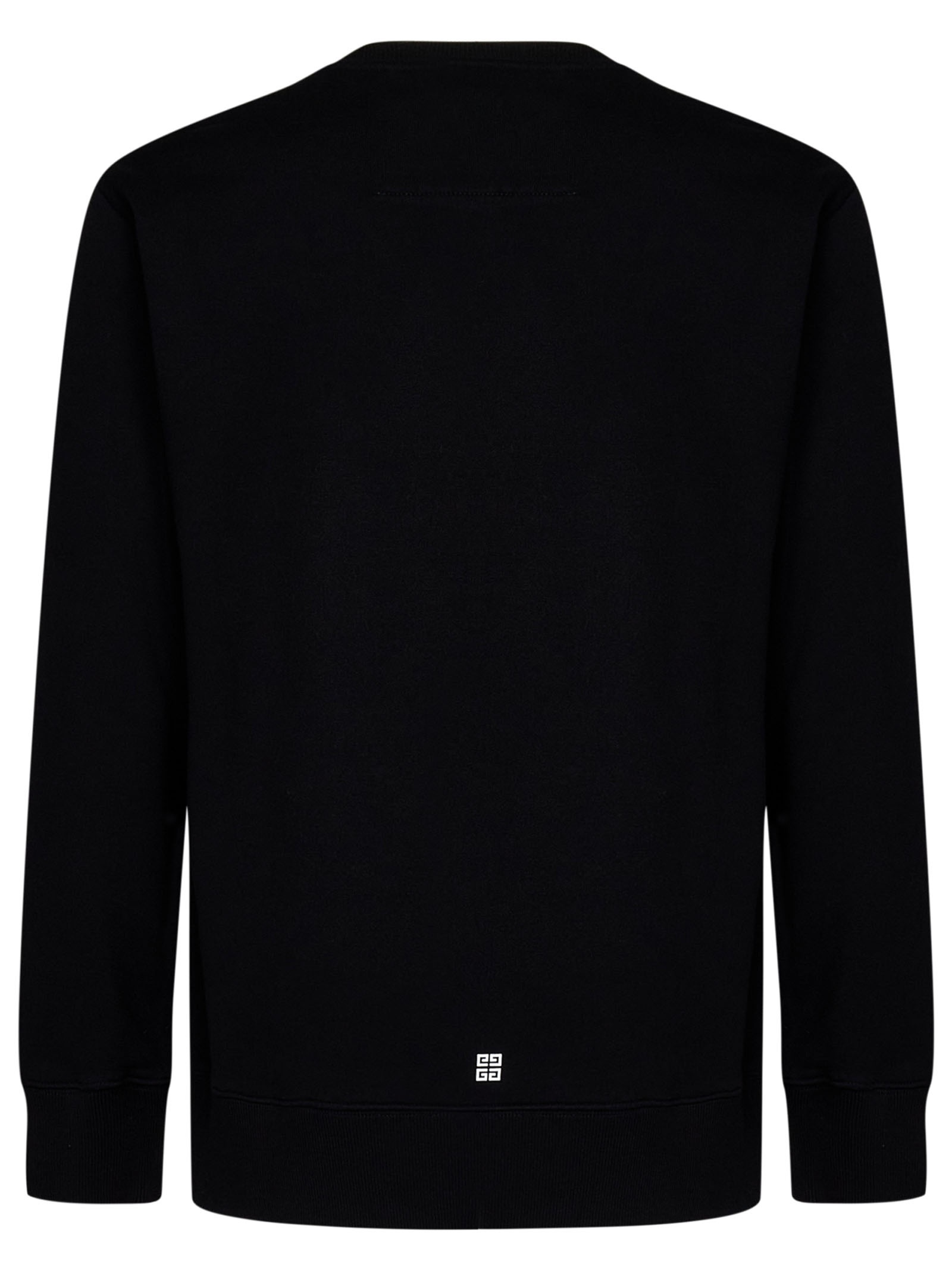 Black slim-fit brushed cotton sweatshirt with white signature printed at front. - 2
