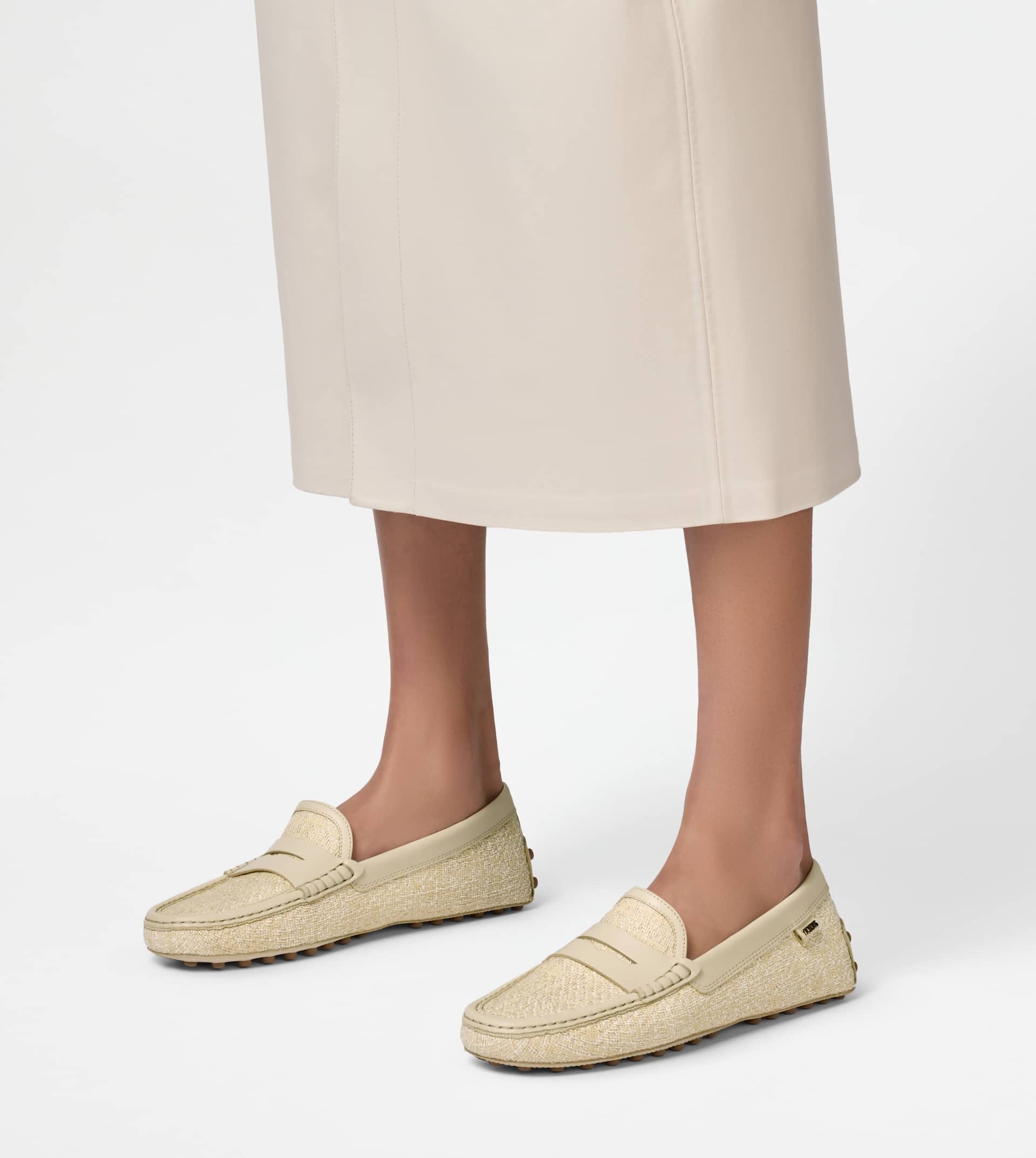GOMMINO DRIVING SHOES IN FABRIC AND LEATHER - OFF WHITE - 8