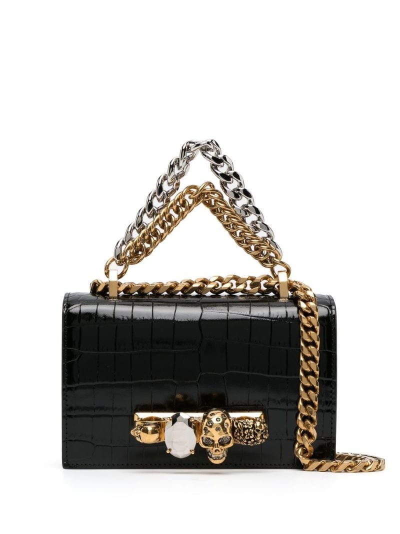 ring-hardware crocodile-effect shoulder bag - 1