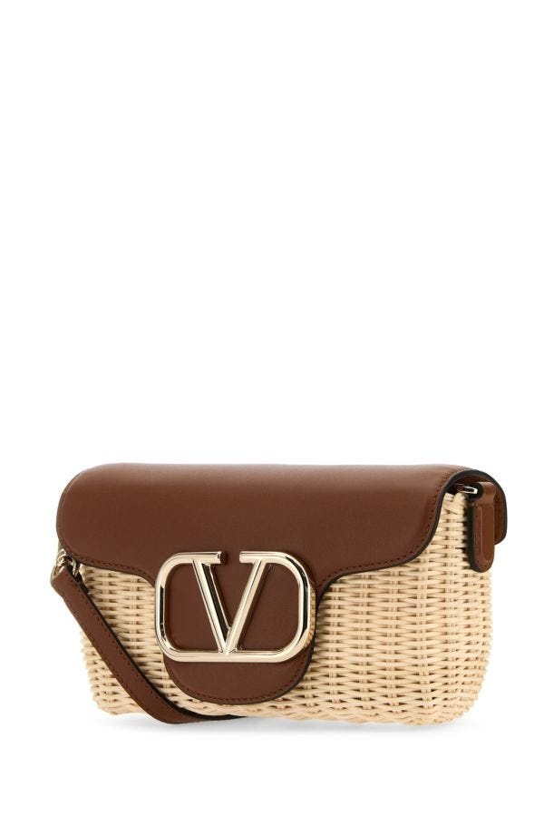Valentino Garavani Woman Two-Tone Leather And Raffia Crossbody Bag - 2