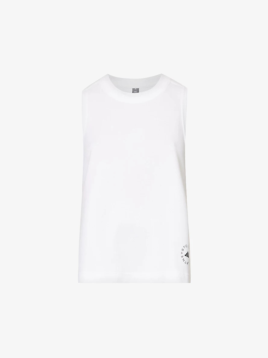 Logo-print sleeveless organic-cotton and recycled-polyester-blend top - 1