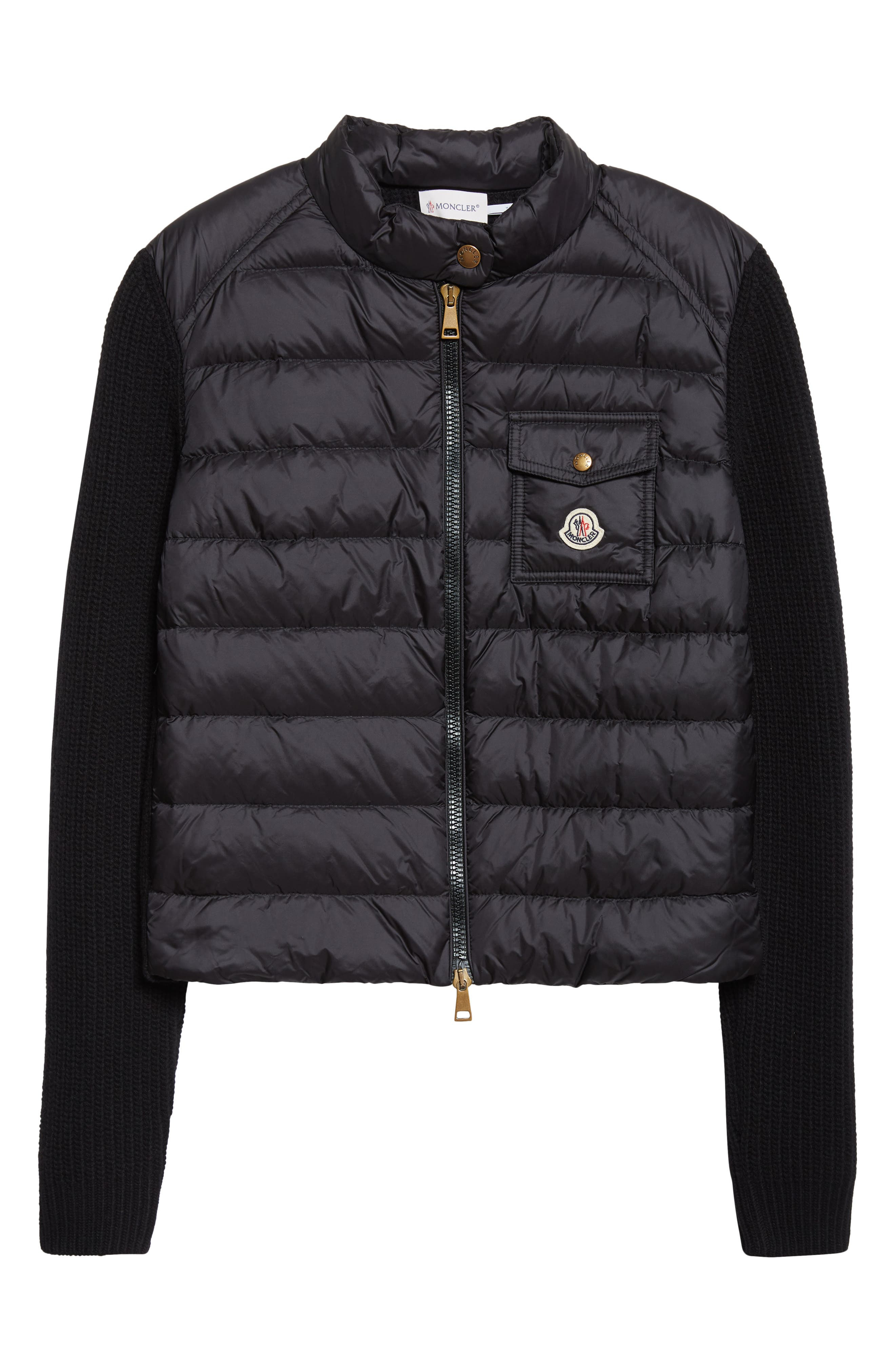 Moncler Purl Stitch Wool & Cashmere & Quilted Down Puffer Cardigan in Black at Nordstrom - 6