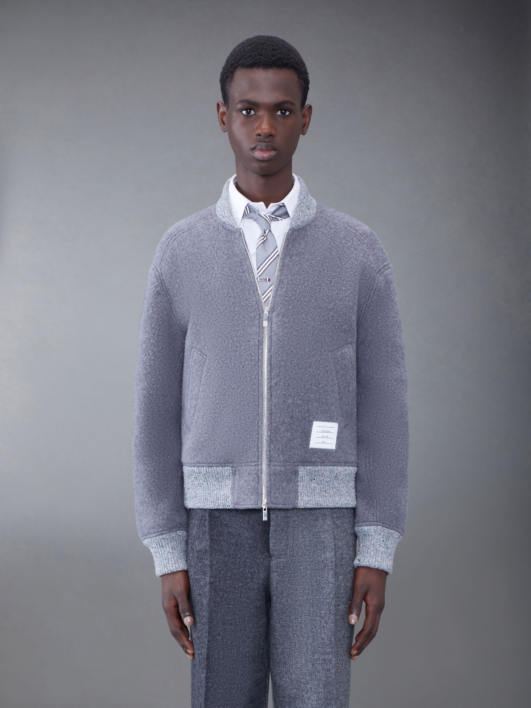 Wool Fleece Stripe Bomber - 1