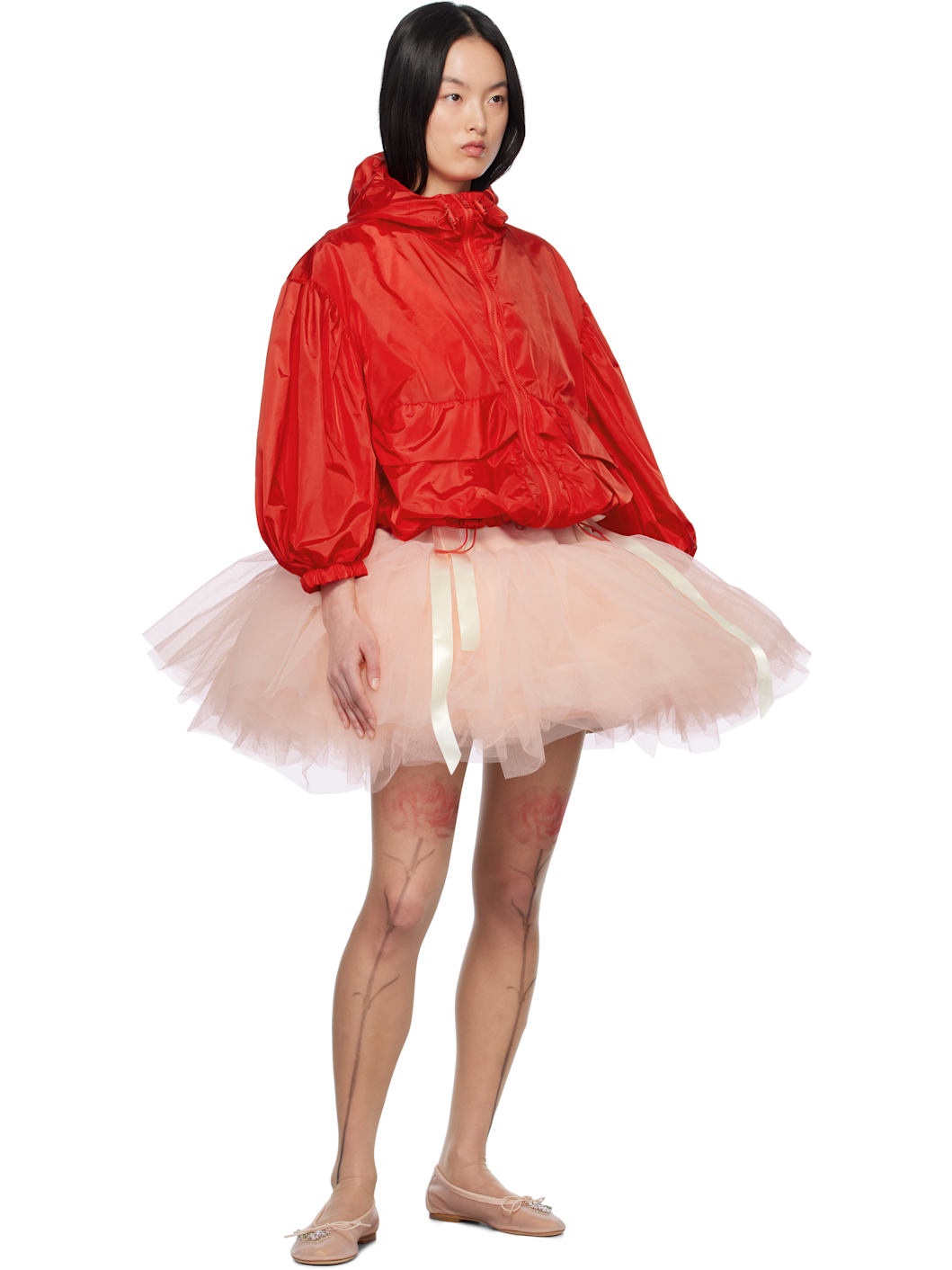Pink Embellished Flower Mesh Ballerina Flats - 5