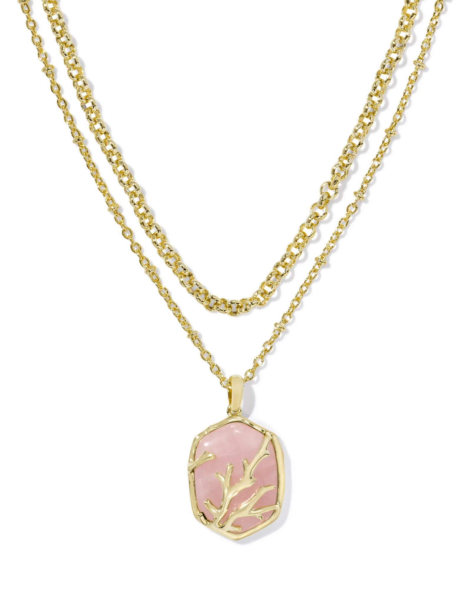 Daphne Gold Coral Frame Multi Strand Necklace in Rose Quartz - 1