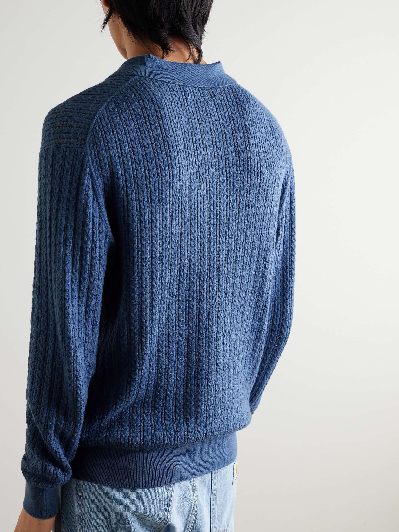 Cable-Knit Cotton, Cashmere and Wool-Blend Polo Shirt - 4