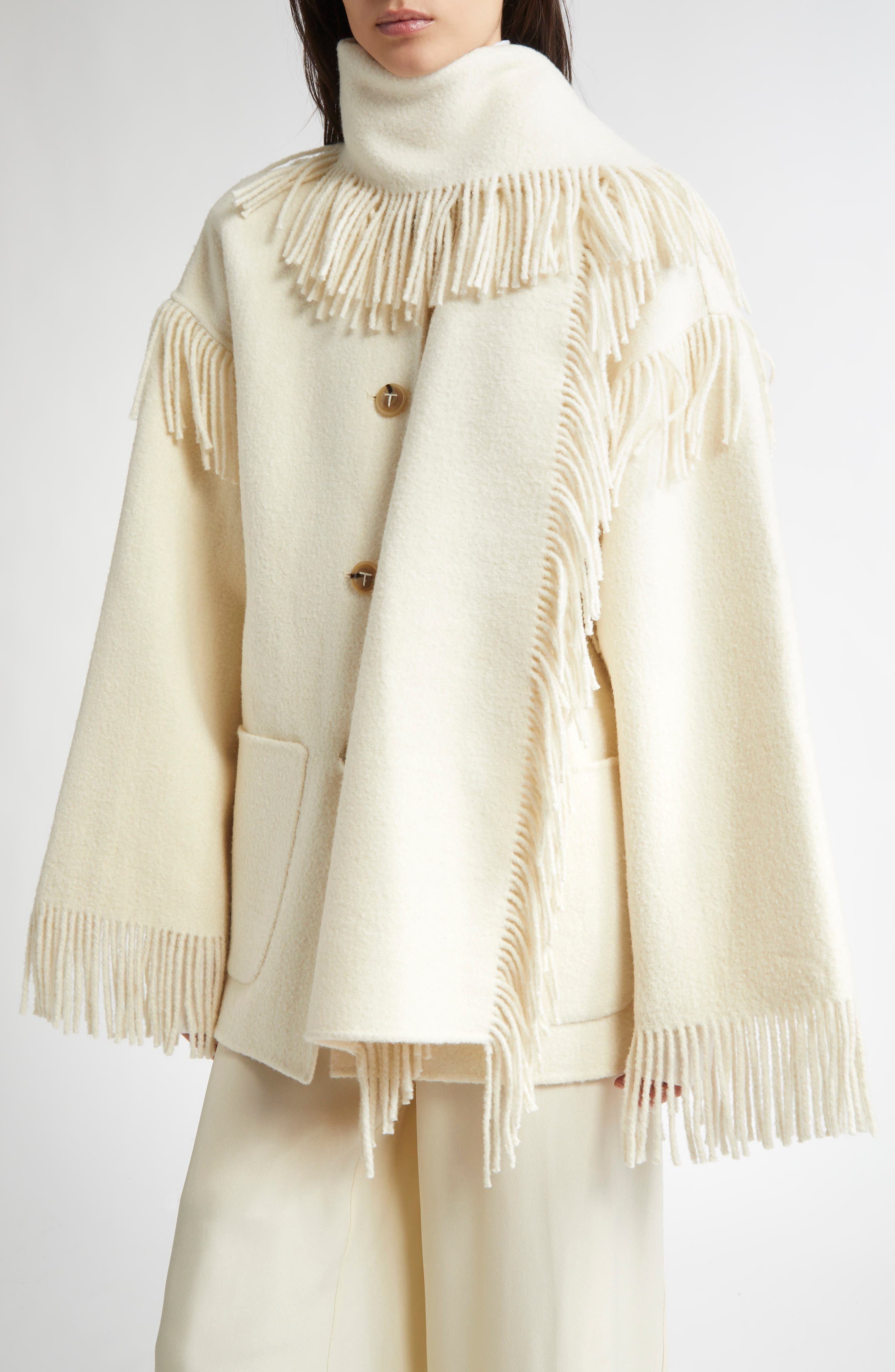 TOTEME Double Face Wool Blend Scarf Jacket in Winter White at Nordstrom - 5